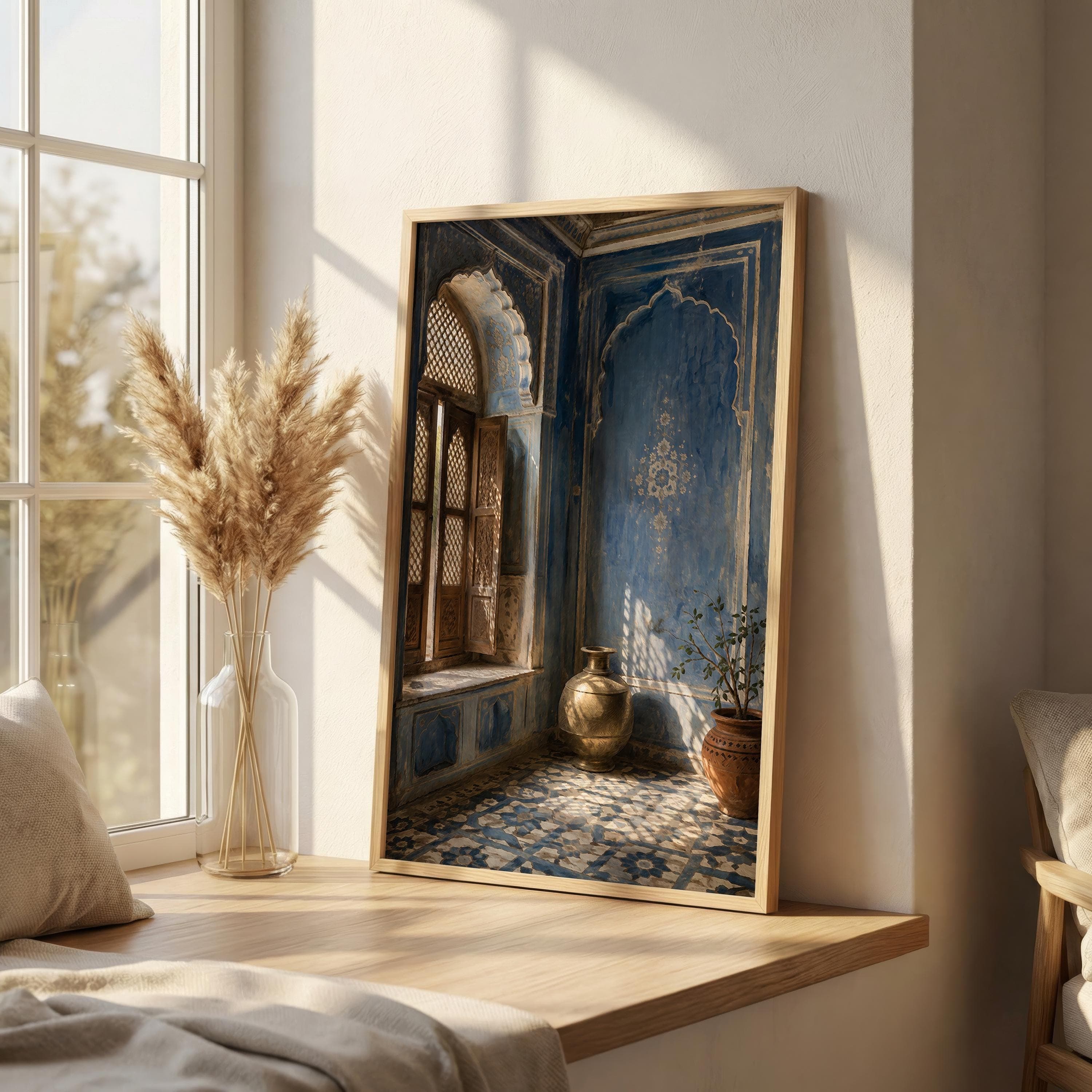 Rajasthani Blue Room Print, Jaipur Haveli Wall Art, Indian Palace Interior, Jodhpur Blue City Decor, Boho India Art - image 5