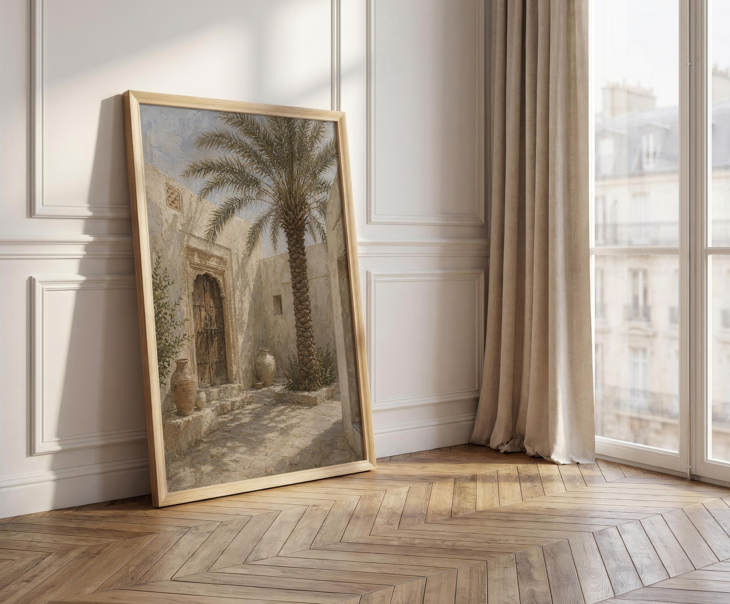 Omani Courtyard Print, Date Palm Wall Art, Middle Eastern Architecture Art, Neutral Desert Fine Art, Muscat Style Decor - image 3
