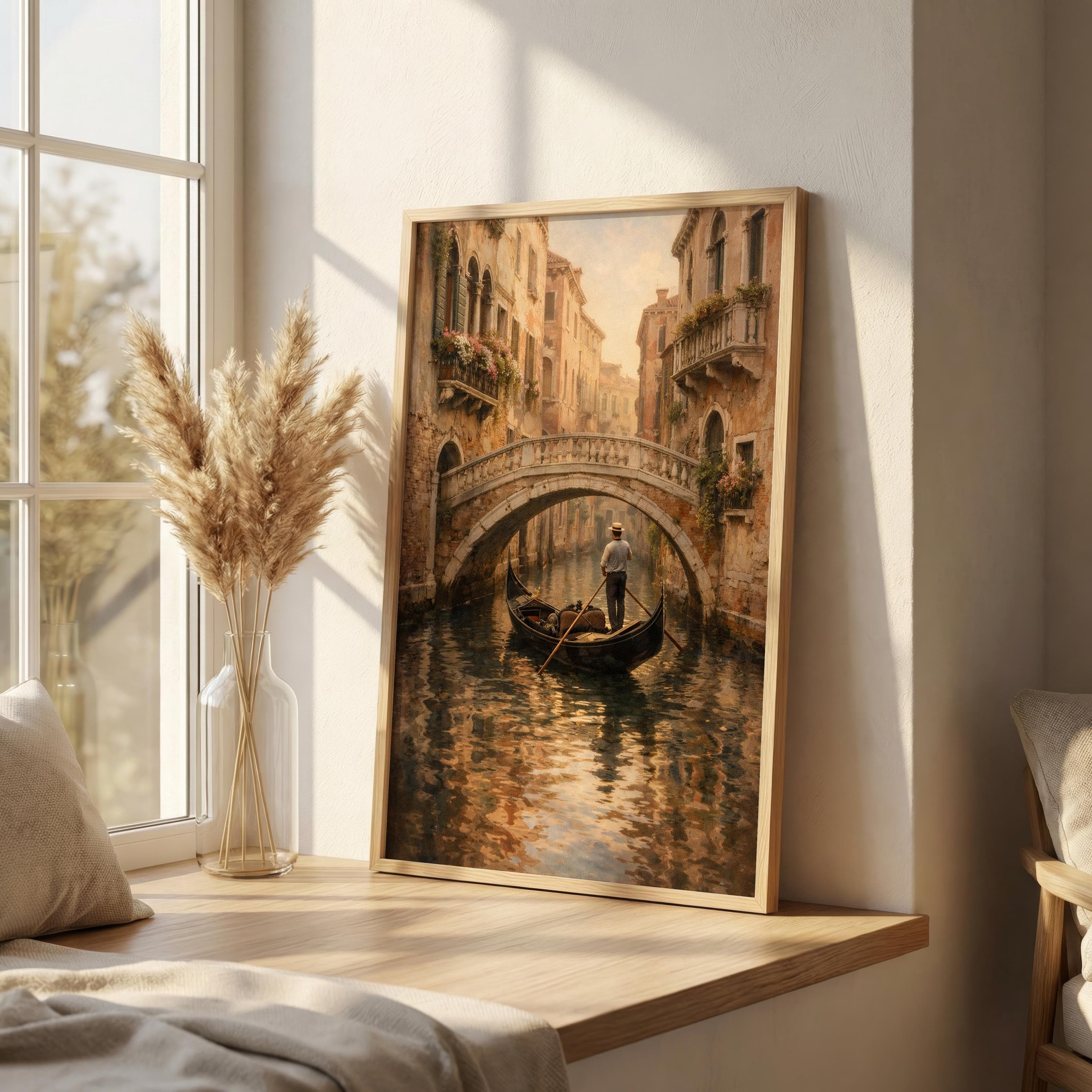 Venice Gondola Wall Art, Canal Bridge Scene, Romantic Italian Cityscape Print, Travel Decor - image 4
