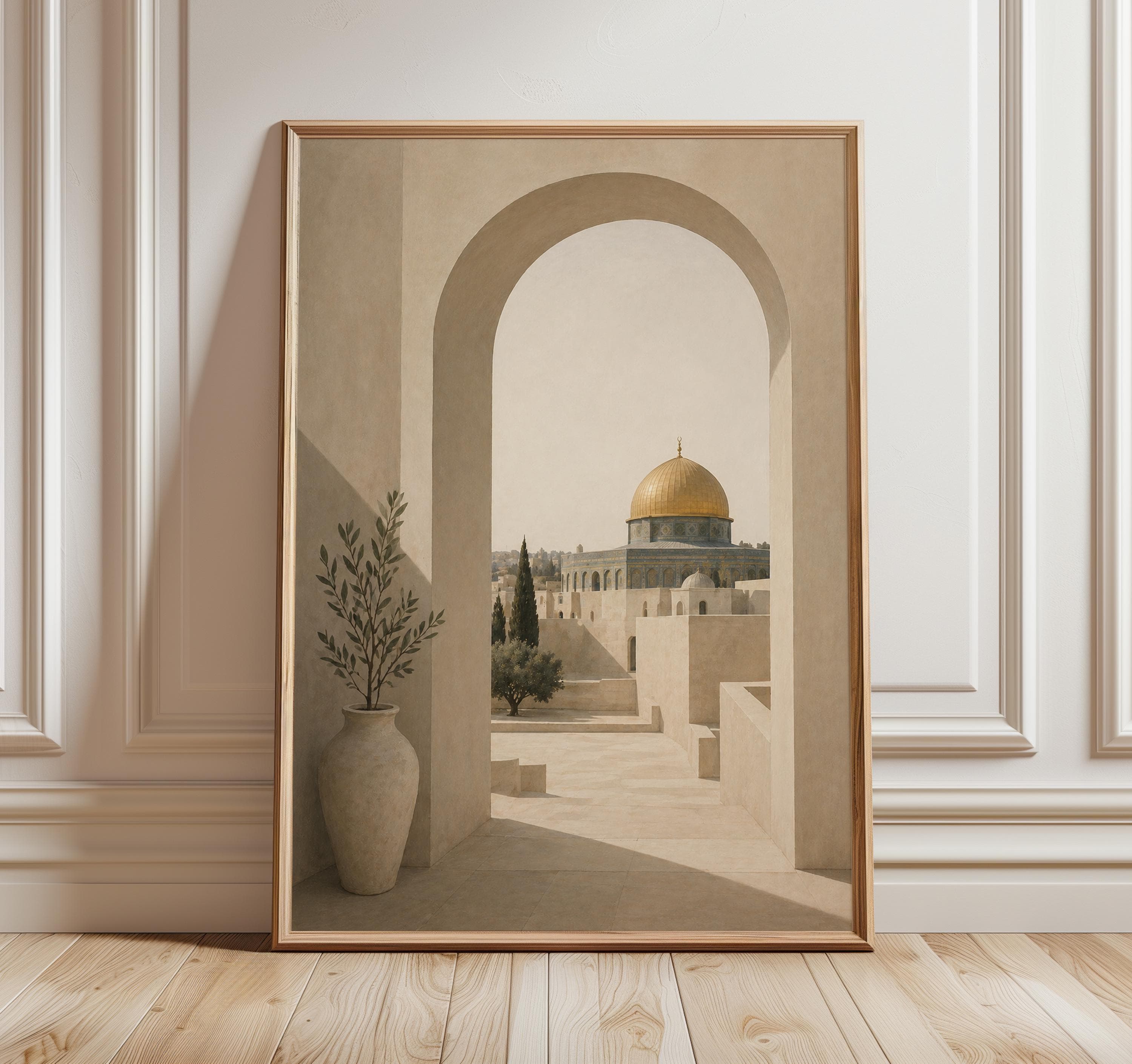 Al Aqsa Wall Art Print, Dome of the Rock Islamic Art, Palestine Mosque Architecture, Neutral Muslim Home Decor
