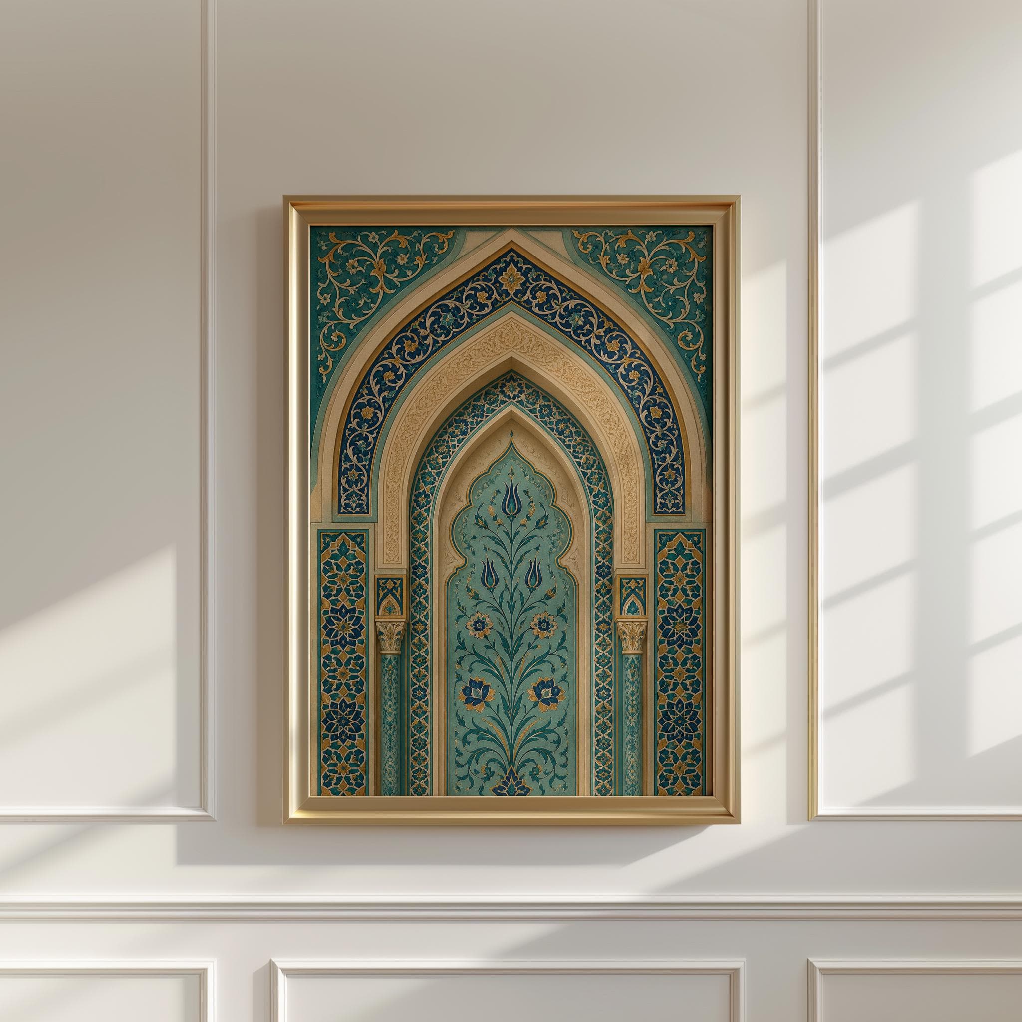 Islamic Arch Wall Art, Ottoman Turquoise Mosque Print, Blue Geometric Poster, Middle Eastern Architectural Decor - image 4