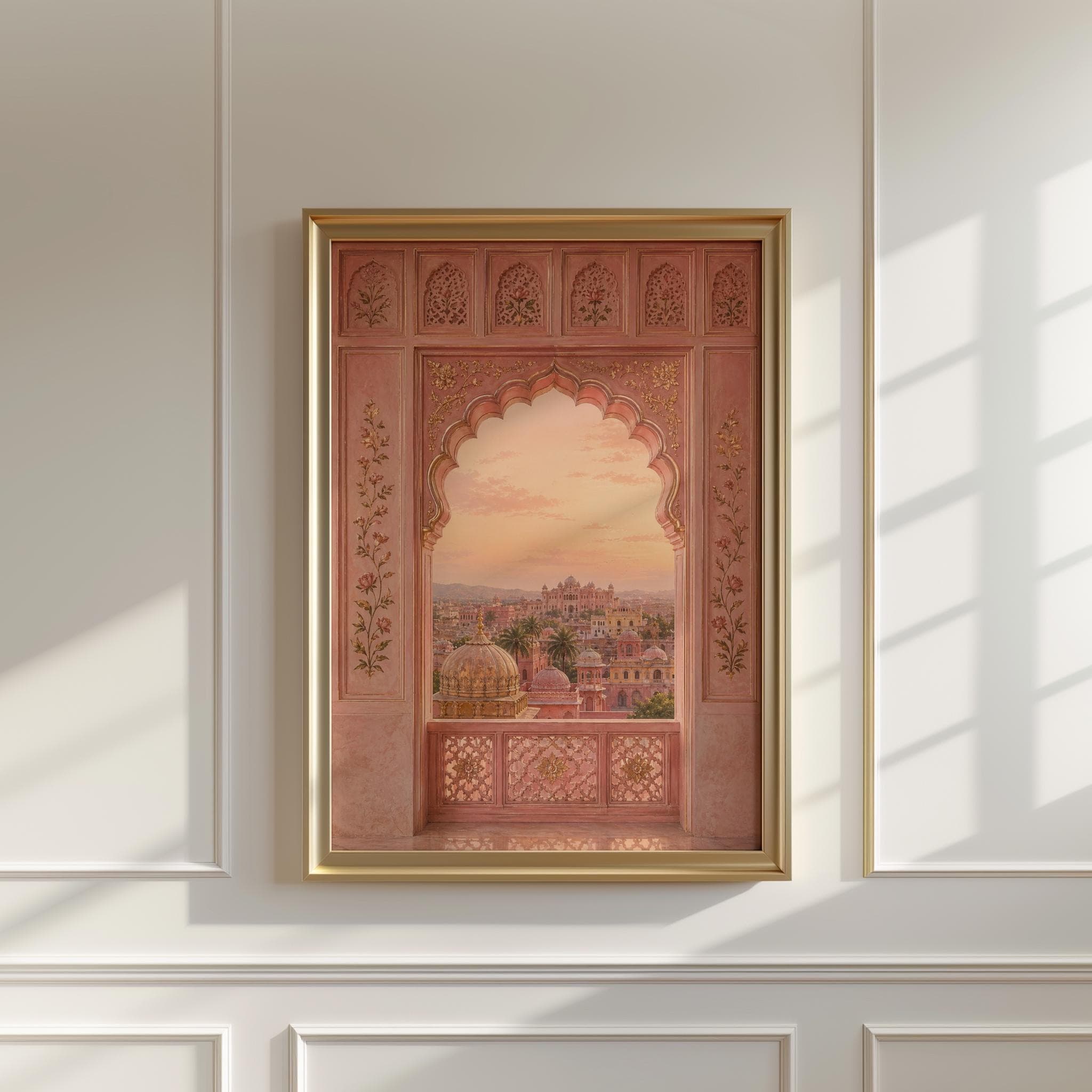 Jaipur Pink City Window Wall Art, Rajasthani Palace View Print, Indian Arch Poster, Mughal Architecture Decor - image 4