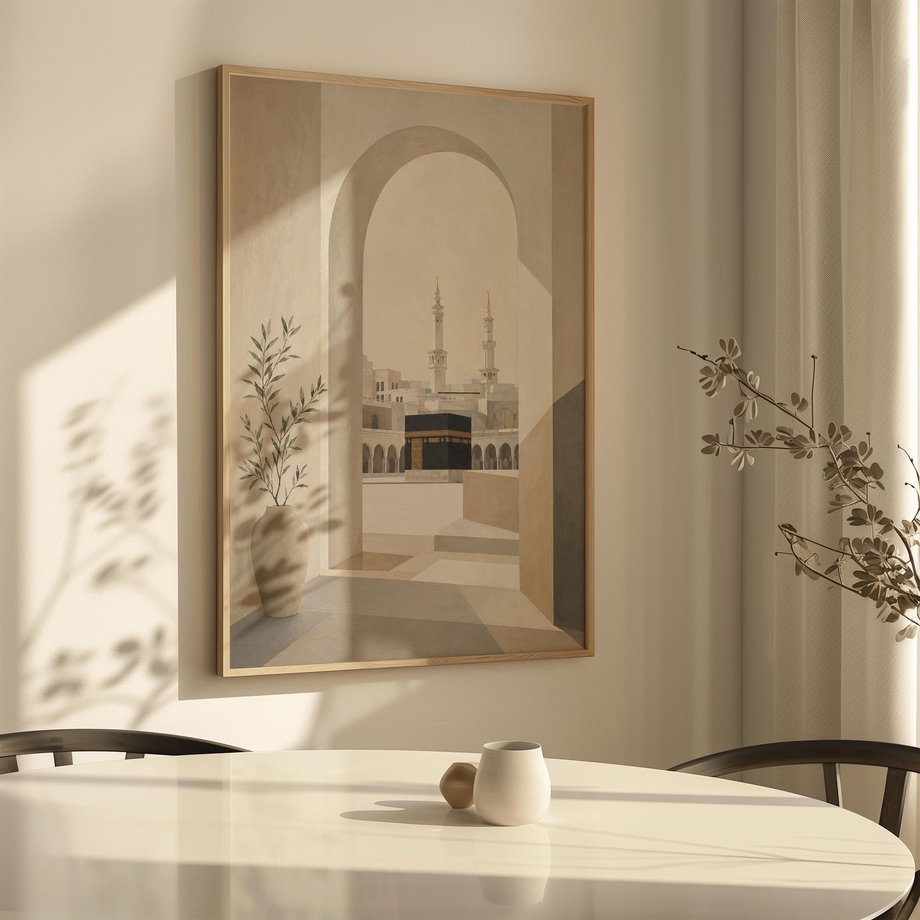 Mecca Wall Art Print, Kaaba Islamic Poster, Neutral Muslim Home Decor, Makkah Mosque Painting, Minimal Ramadan Gift Art - image 5