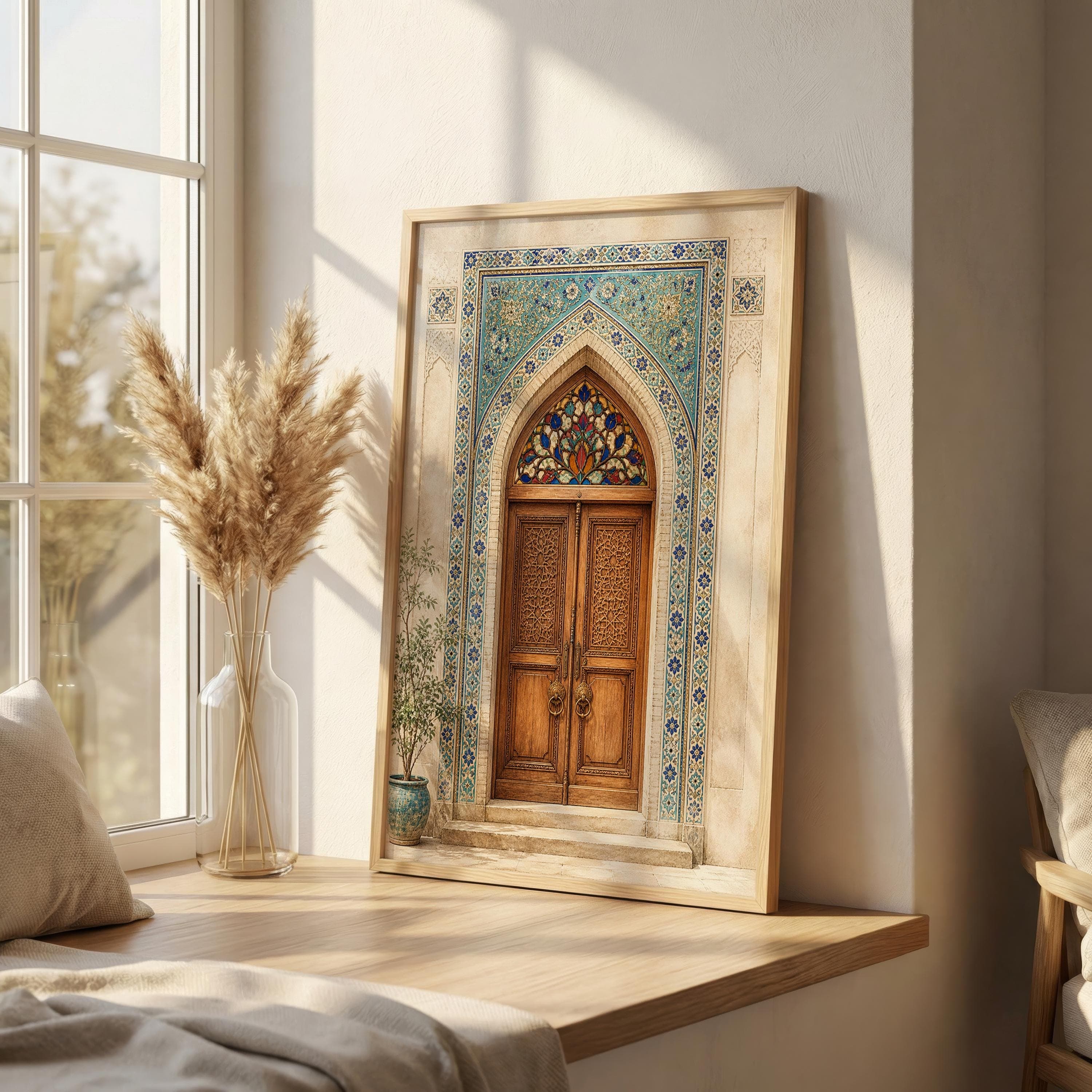 Persian Door Wall Art Print, Islamic Archway Painting, Turquoise Tile Architecture Poster, Middle Eastern Home Decor - image 4