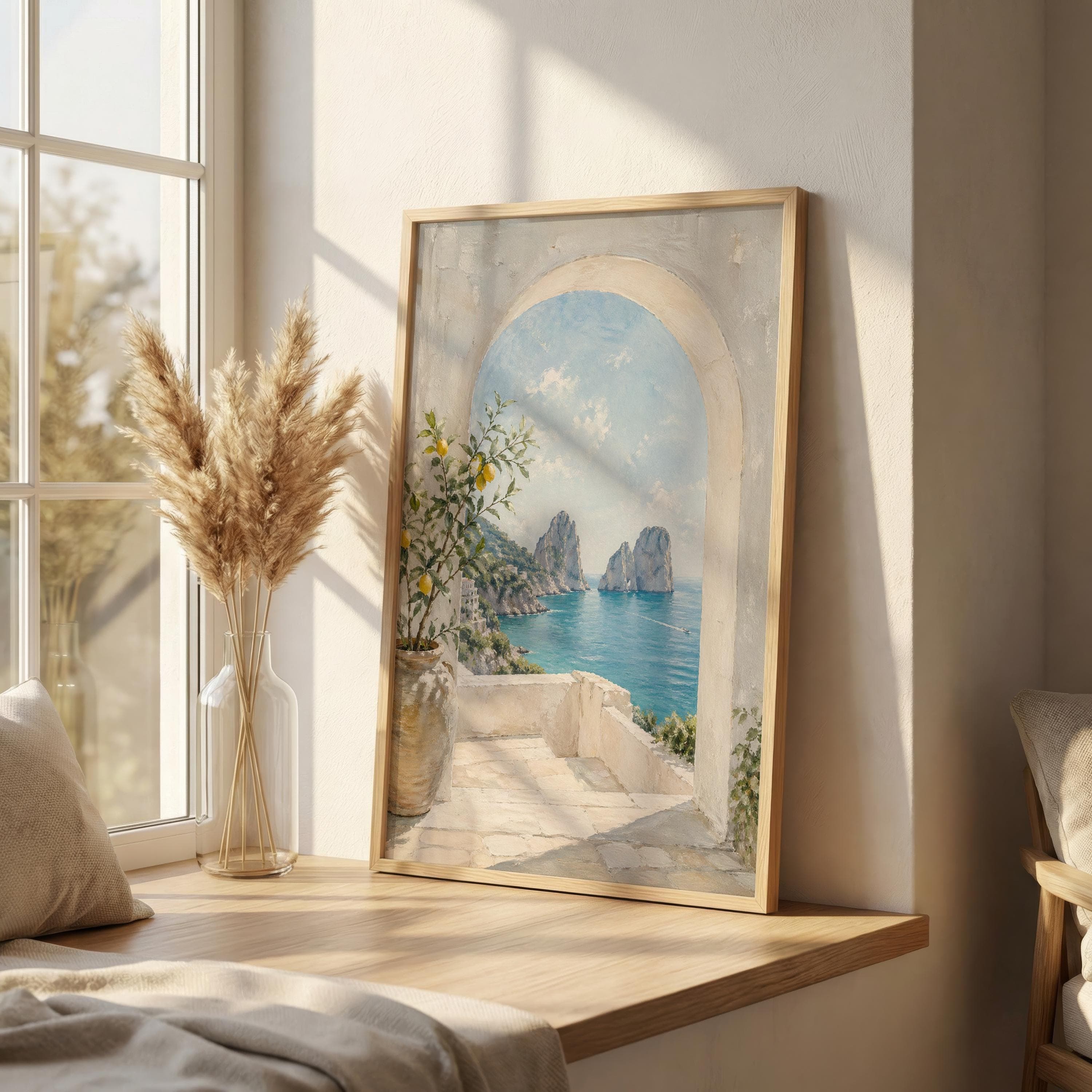 Capri Italy Wall Art Print, Amalfi Coast Lemon Tree View, Mediterranean Coastal Arch Poster, Italian Seascape Decor - image 3