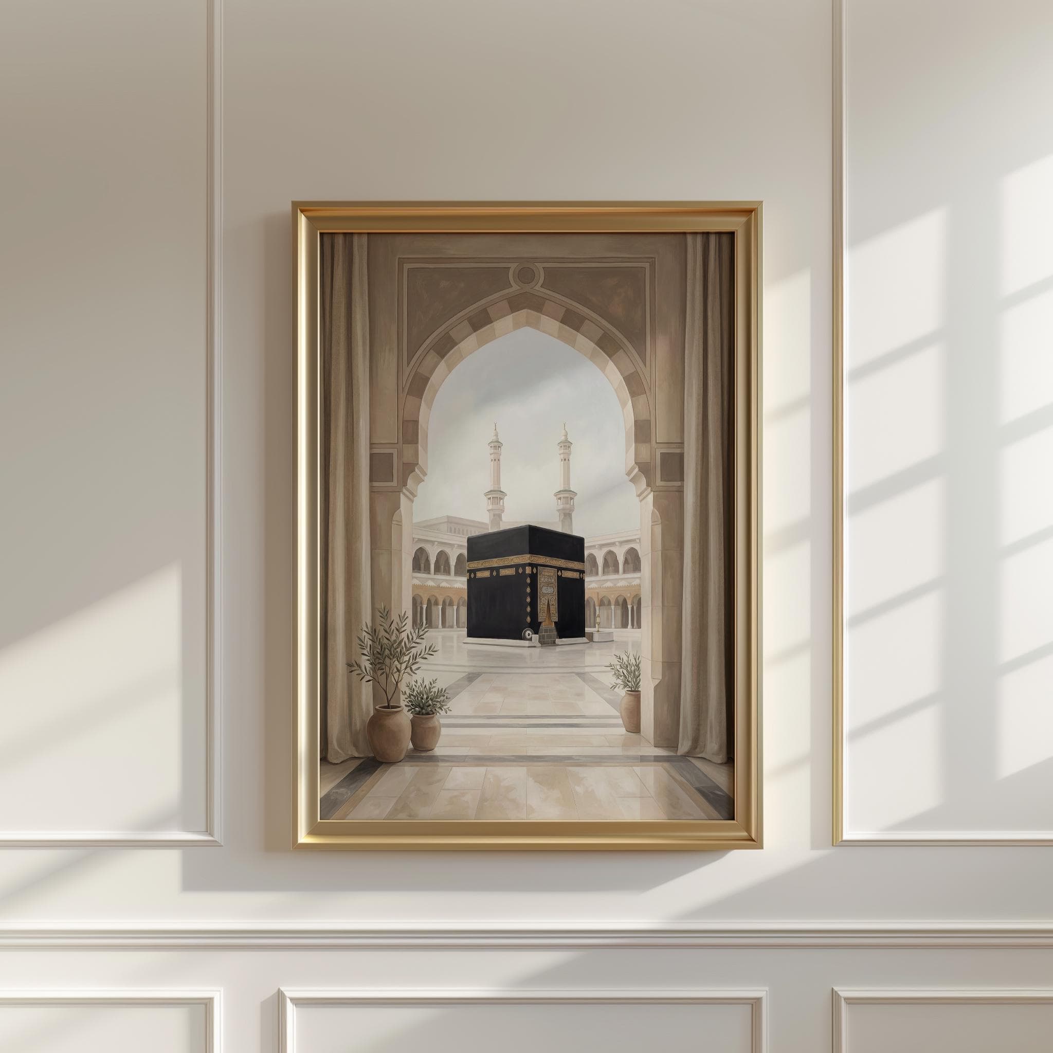 Kaaba Wall Art Print, Mecca Islamic Art, Masjid Al Haram Painting, Neutral Muslim Home Decor, Makkah Mosque Poster - image 4