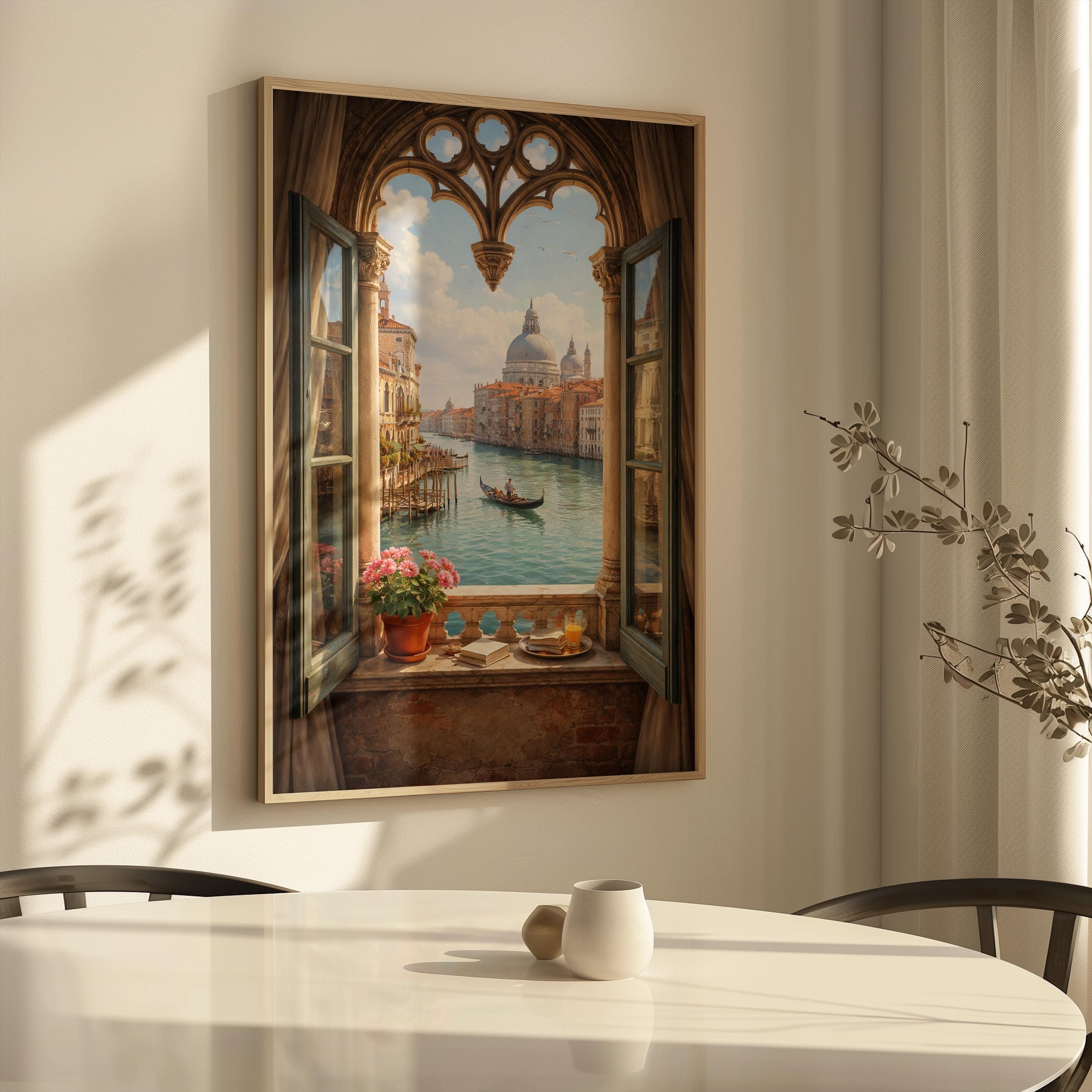 Window to Venice Wall Art Print – Grand Canal View, Italian Architecture Artwork, Romantic Venice Decor, Gondola Scene Fine Art Poster - image 5