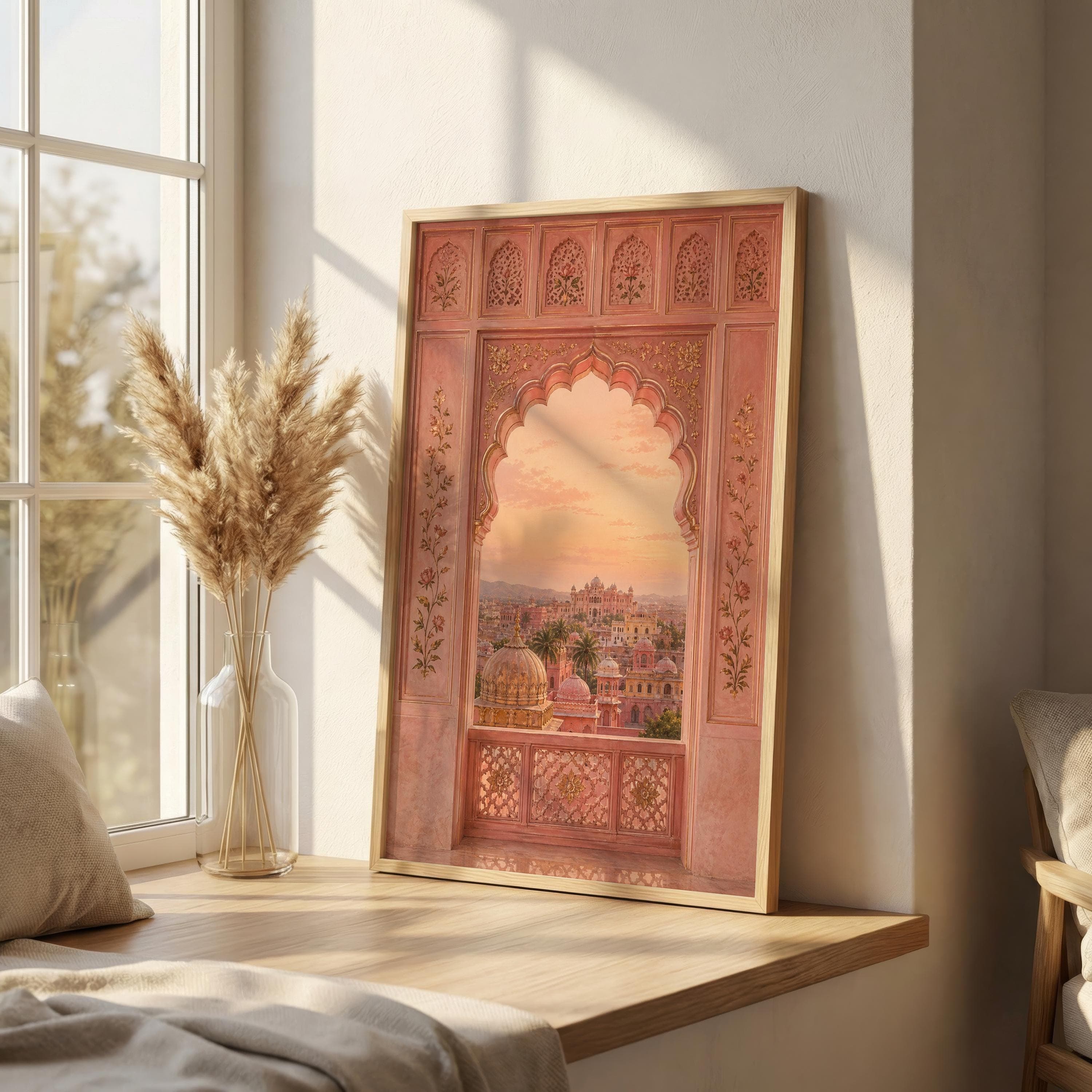 Jaipur Pink City Window Wall Art, Rajasthani Palace View Print, Indian Arch Poster, Mughal Architecture Decor - image 5