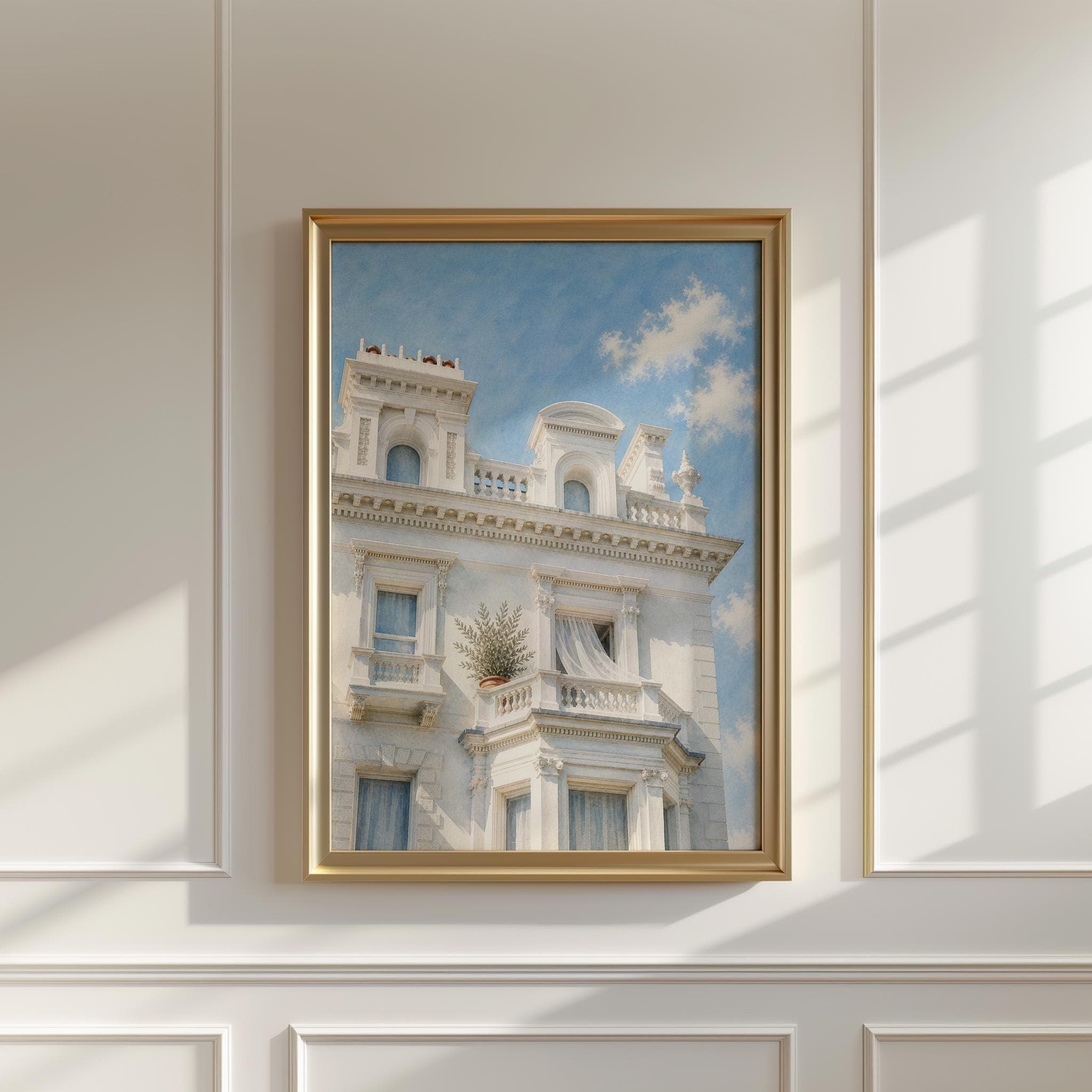 Notting Hill Wall Art Print, London Townhouse Painting Print, White Architecture Poster, Summer European Facade Wall Decor, London Poster - image 3