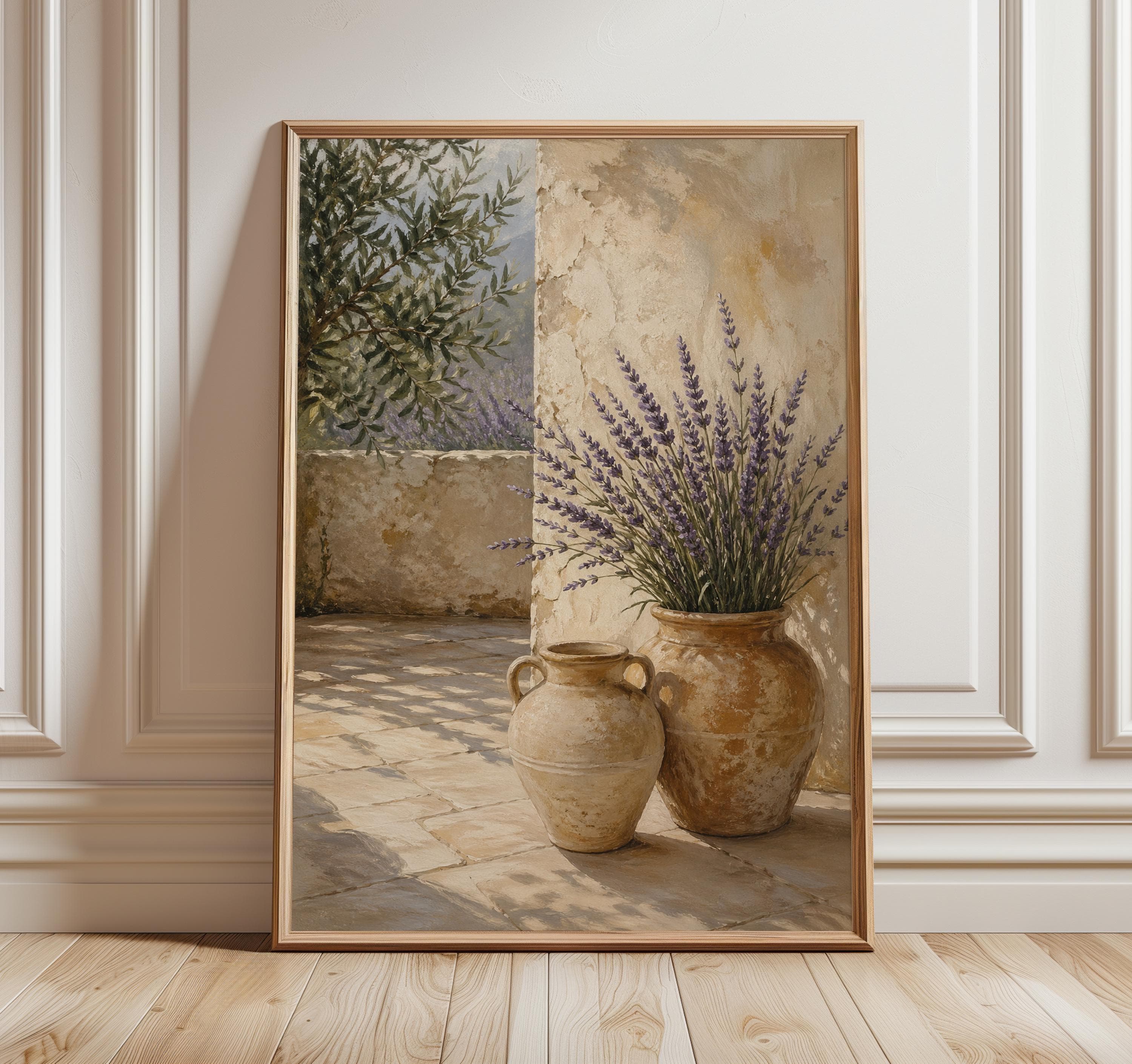 Mediterranean Lavender Wall Art, Provence Olive Tree Print, Terracotta Pot Poster, French Country Neutral Decor