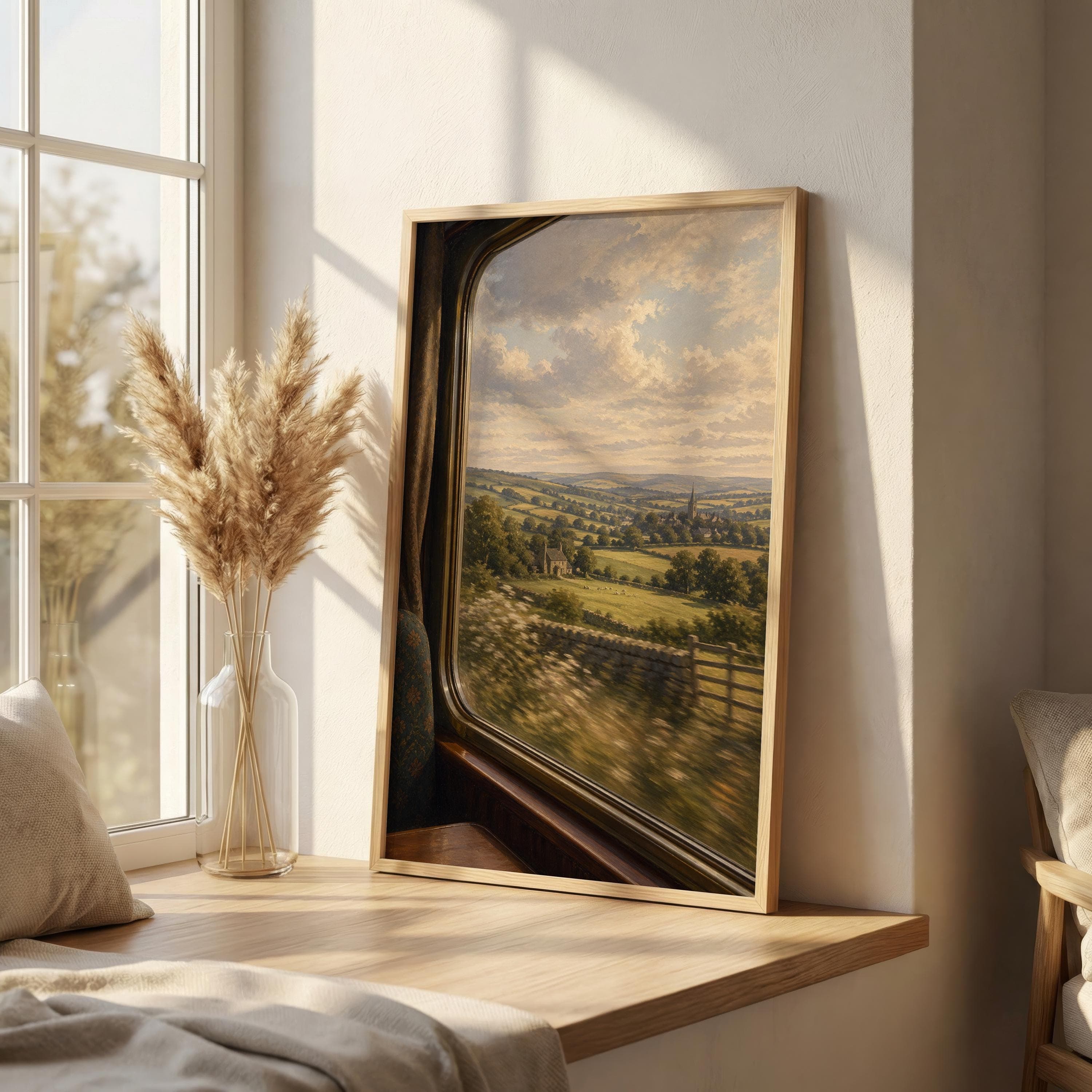 English Countryside Train View Print, Rural Landscape Wall Art, British Travel Window Scene, Rolling Hills Fine Art - image 5