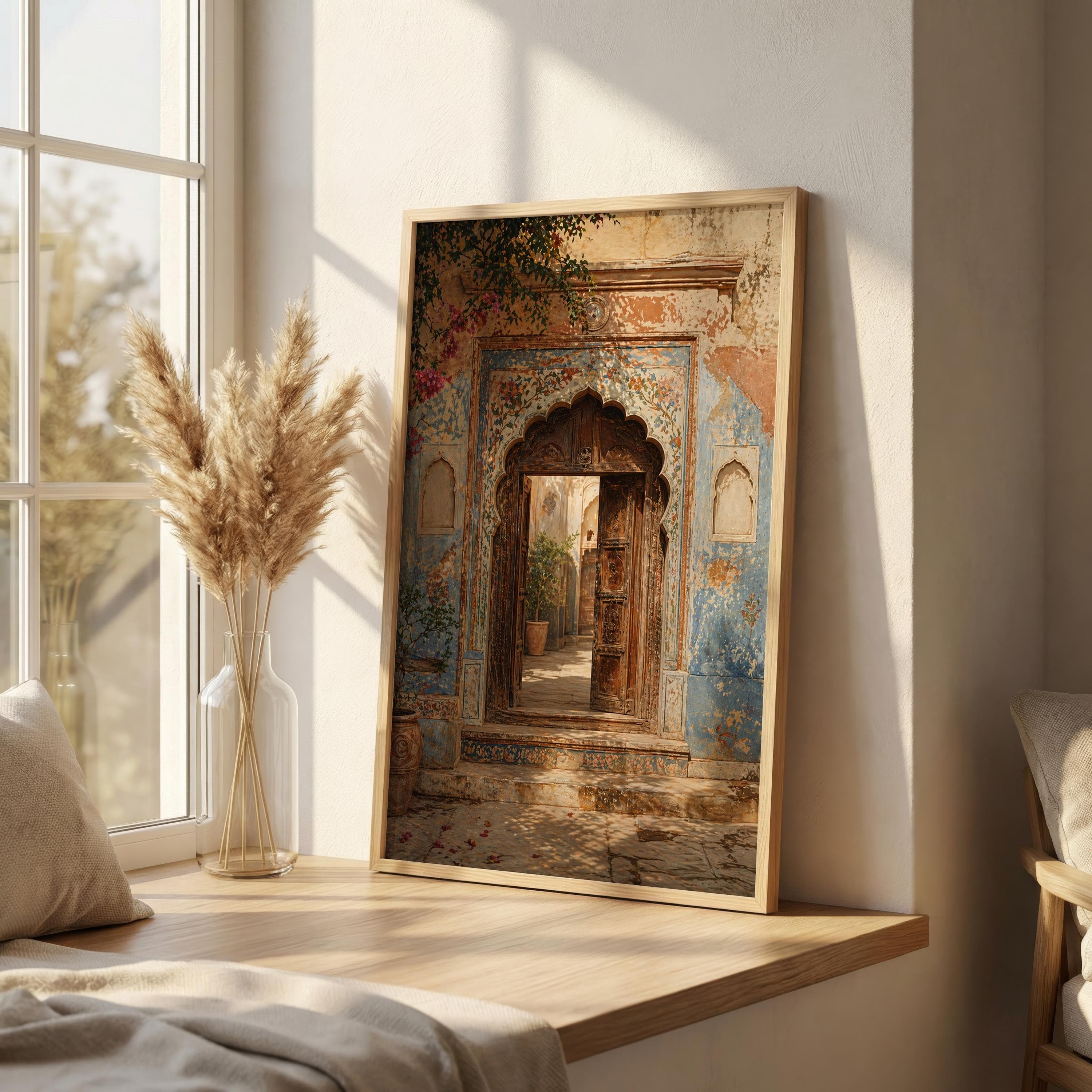 Rajasthani Haveli Doorway Wall Art, Indian Architecture Print, Blue Jaipur Arch, Vintage Palace Entrance Decor, Mughal Style Poster - image 5