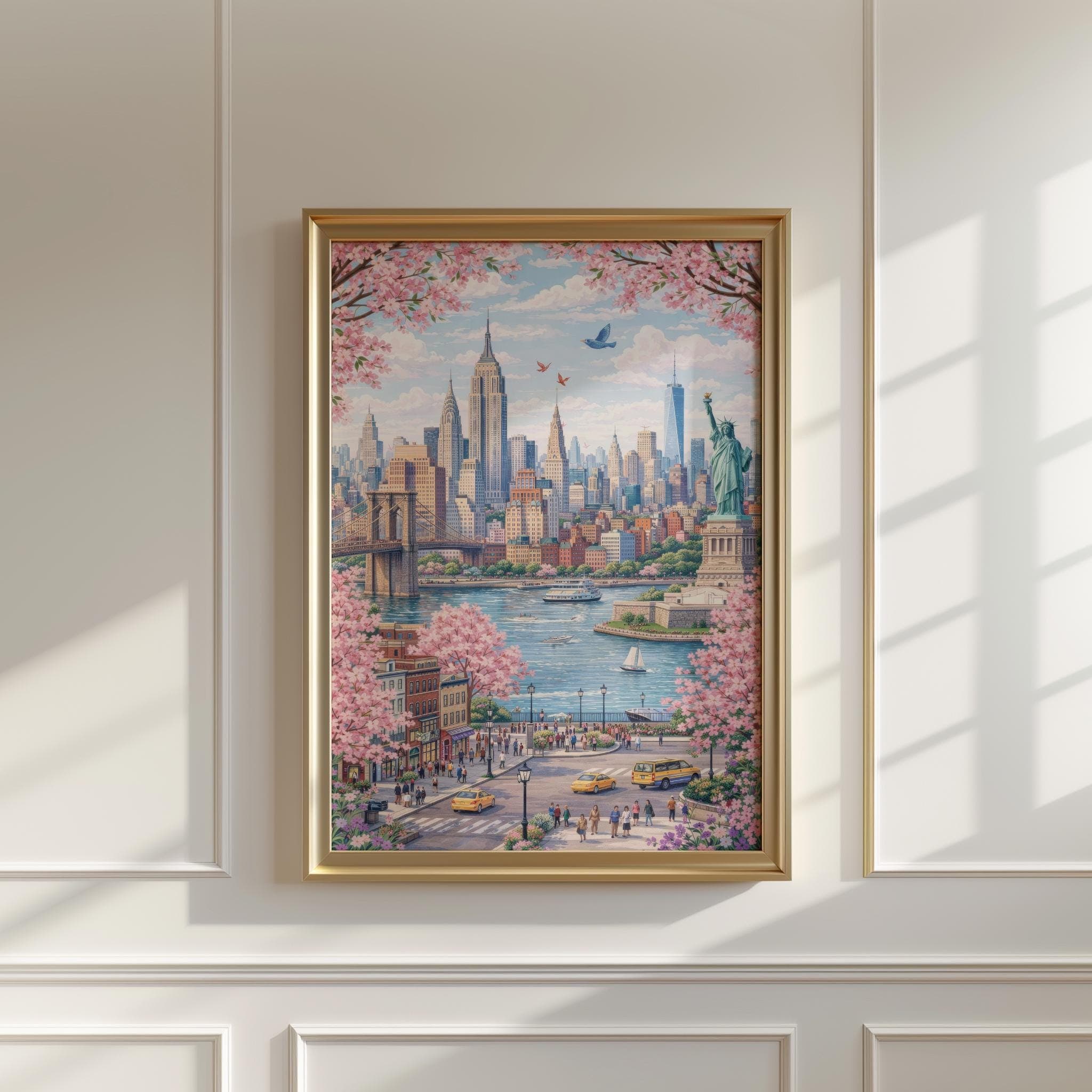New York Poster | Statue of Liberty & Brooklyn Bridge Print | Pastel NYC Wall Art | USA Spring Decor | New York Skyline | Travel Gift - image 5