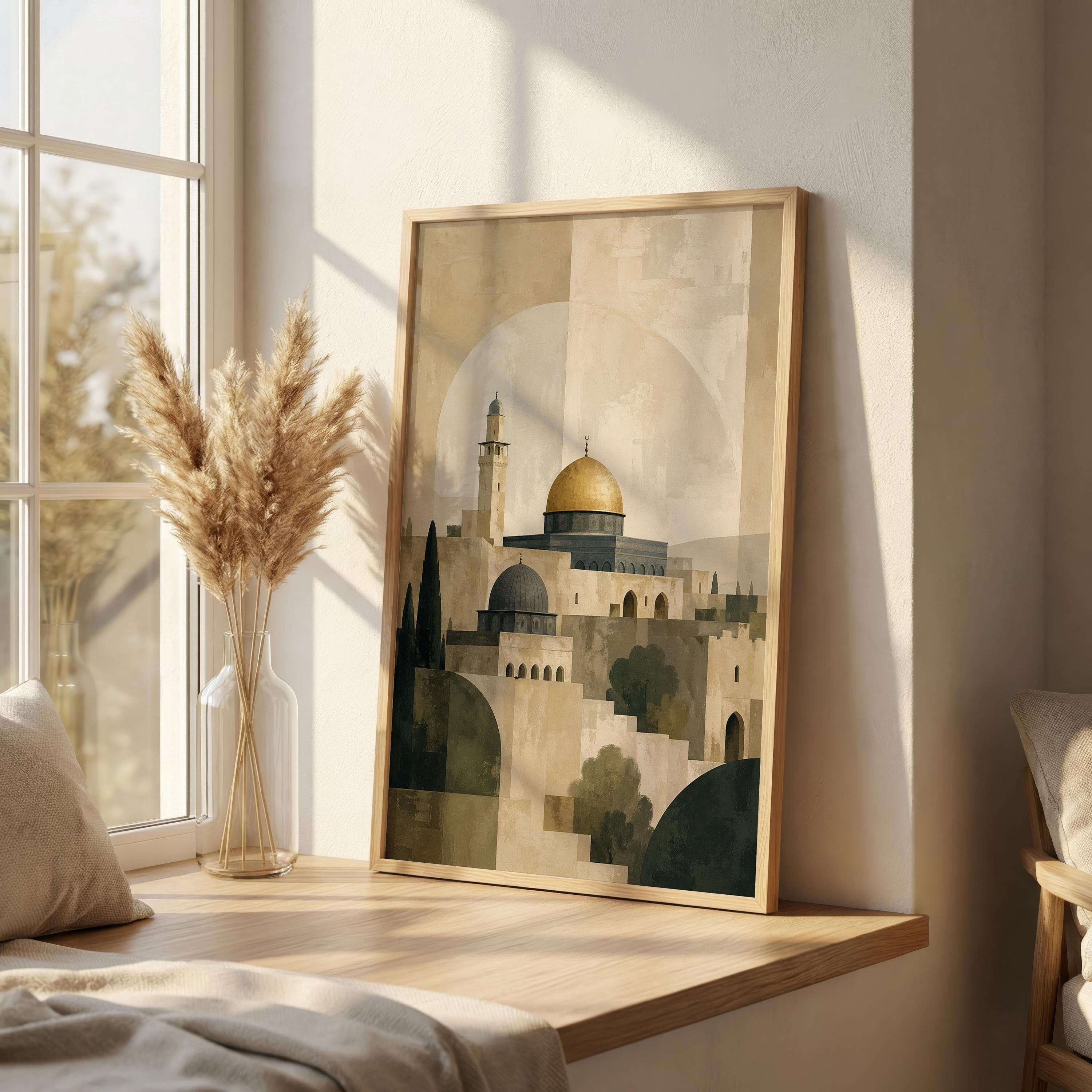 Al Aqsa Wall Art Print, Dome of the Rock Islamic Art, Abstract Mosque Architecture, Neutral Muslim Home Decor - image 5