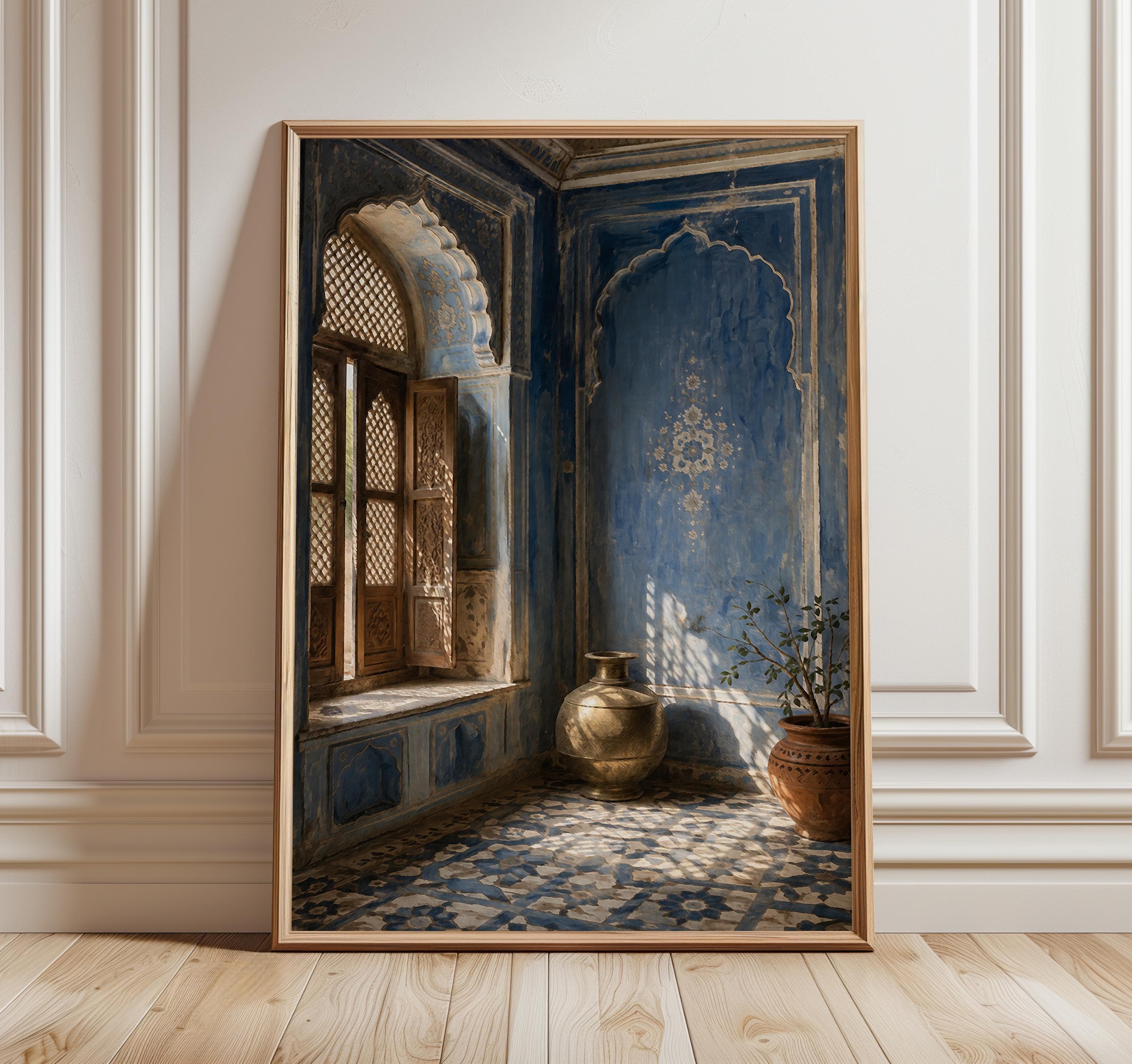 Rajasthani Blue Room Print, Jaipur Haveli Wall Art, Indian Palace Interior, Jodhpur Blue City Decor, Boho India Art