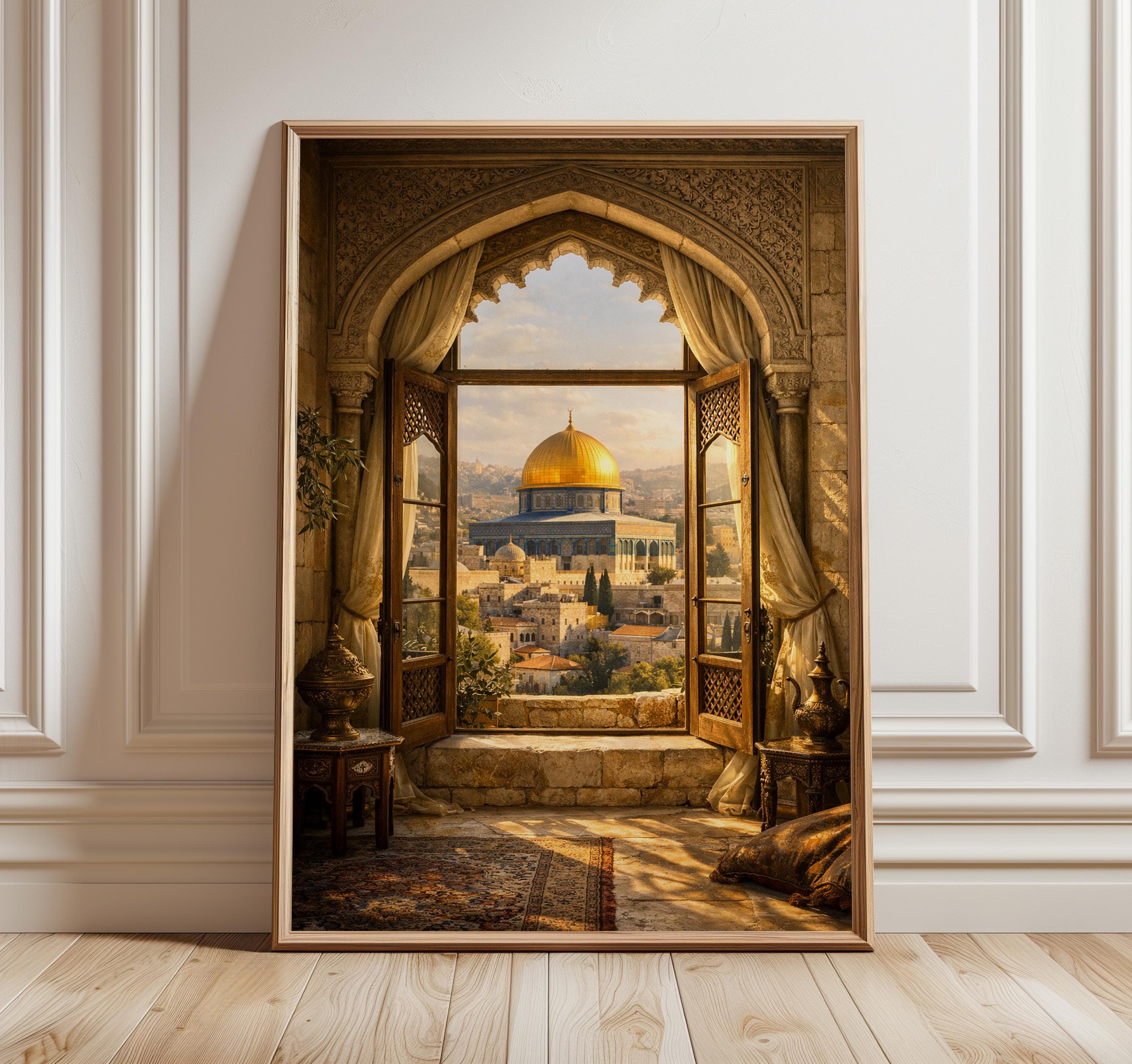 Window View of the Dome of the Rock, Al Aqsa Islamic Wall Art, Palestine Print, Muslim Gift