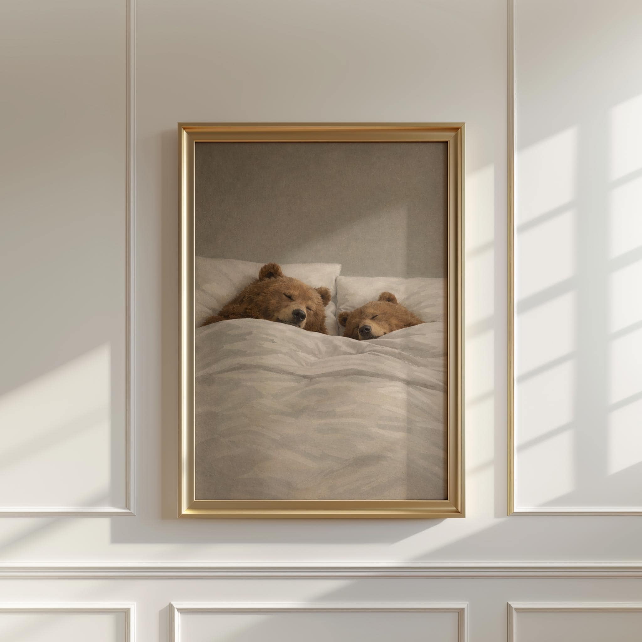 Sleeping Bears Art Print – Cozy Animal Couple, Neutral Bedroom Decor - image 3
