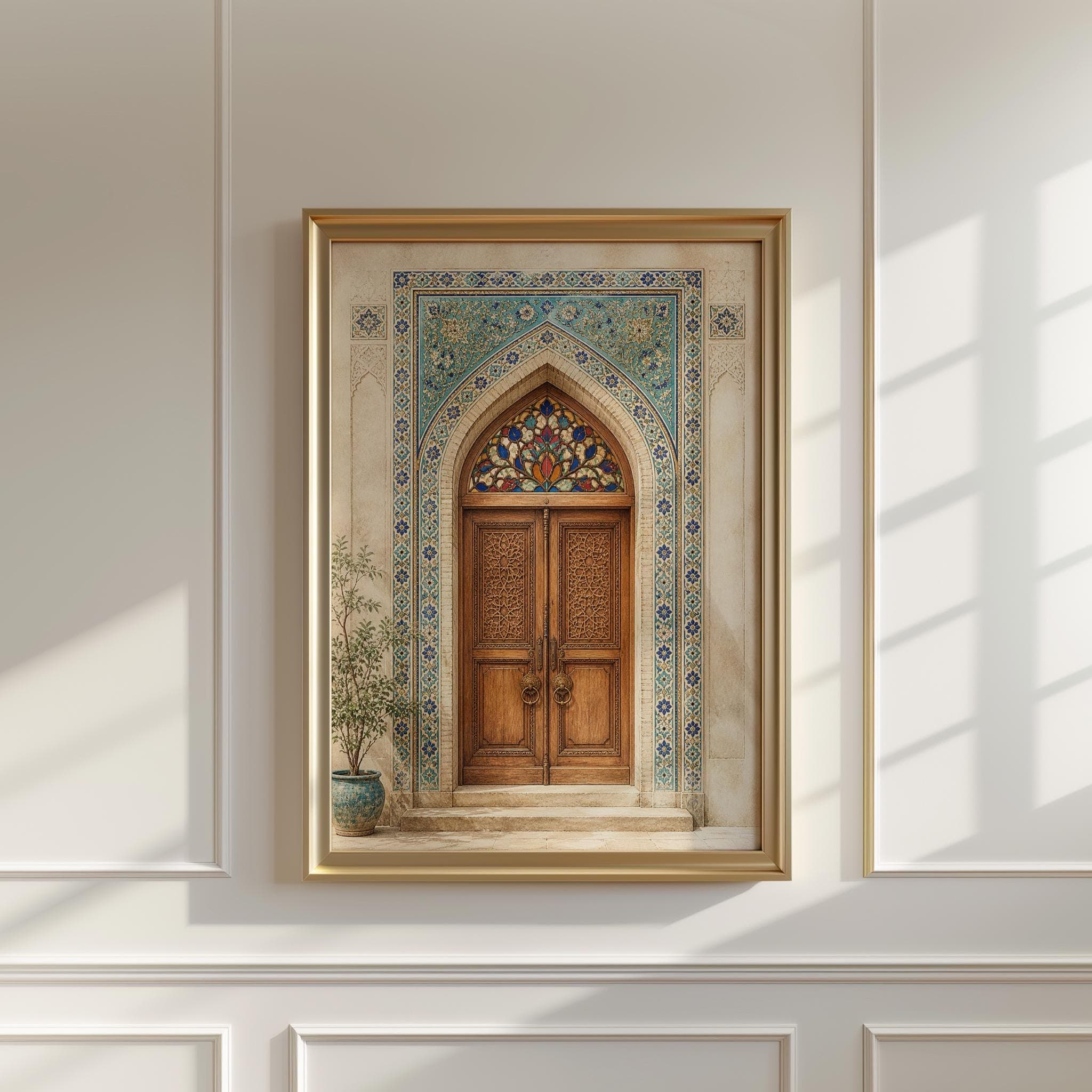 Persian Door Wall Art Print, Islamic Archway Painting, Turquoise Tile Architecture Poster, Middle Eastern Home Decor - image 3