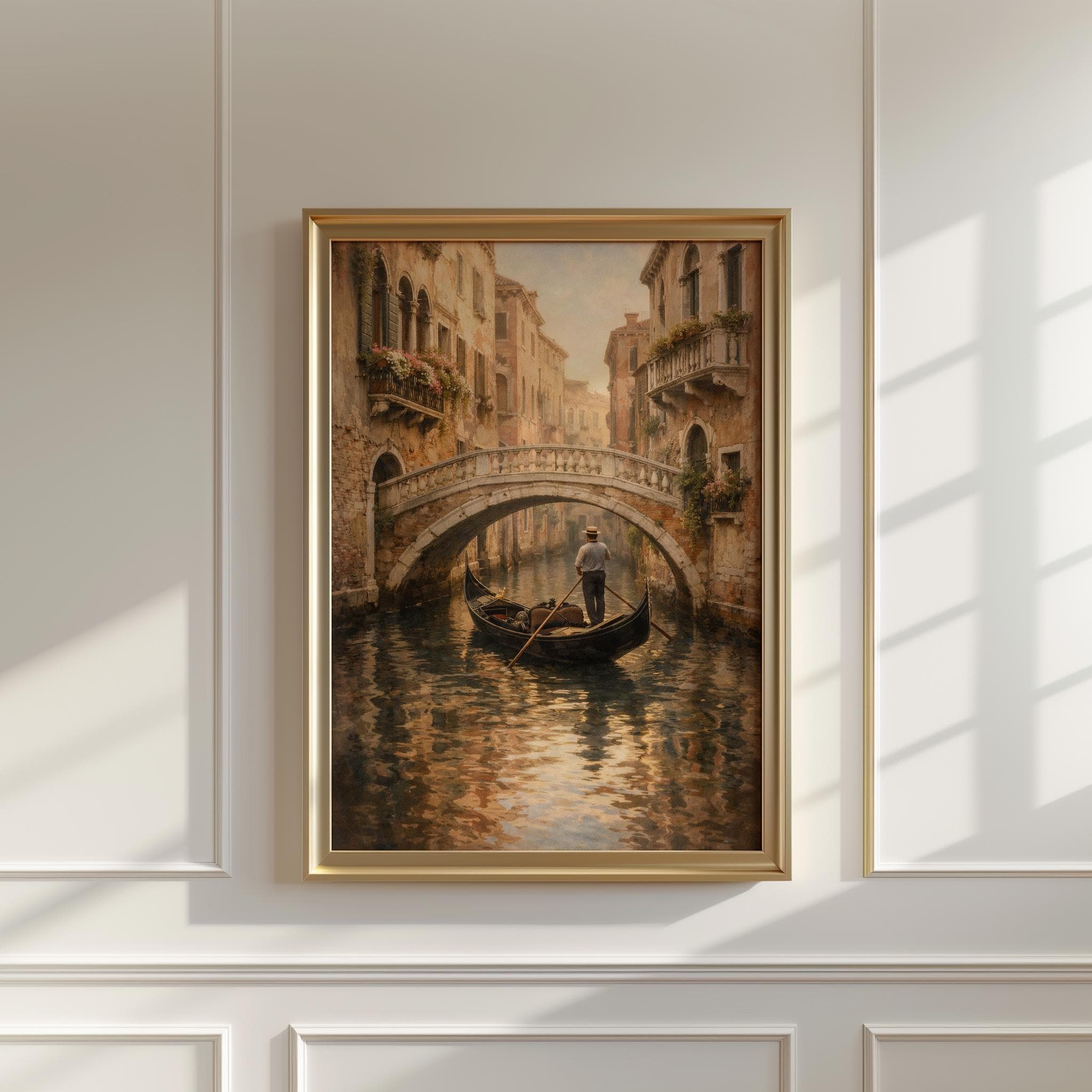 Venice Gondola Wall Art, Canal Bridge Scene, Romantic Italian Cityscape Print, Travel Decor - image 3