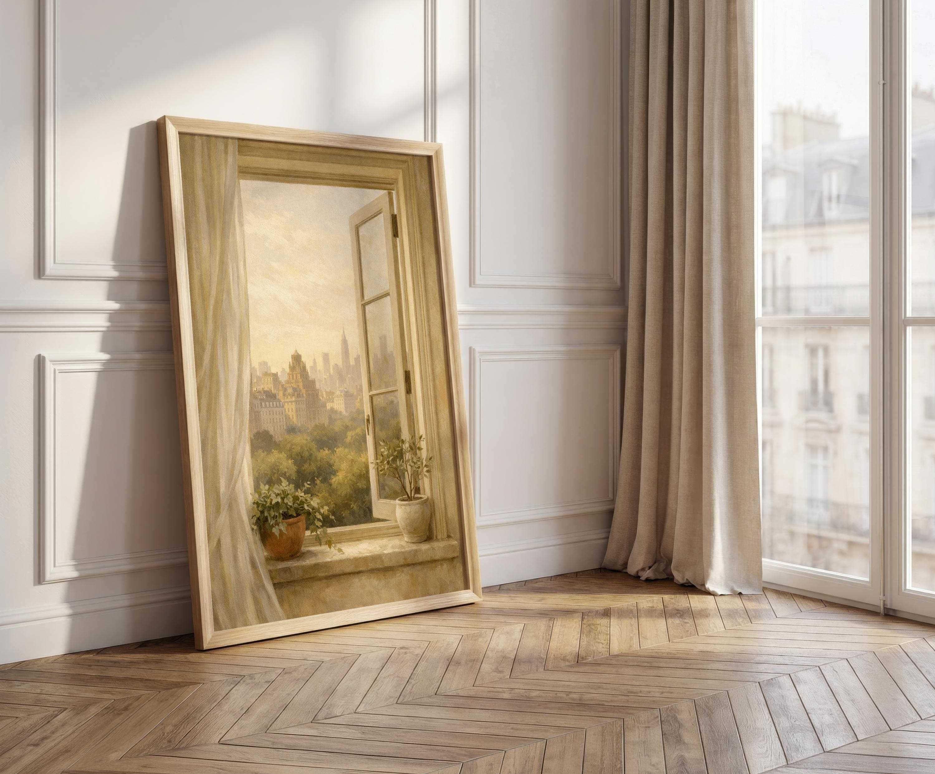 New York Window View Print, Central Park Cityscape Art, Empire State Building Wall Art, Neutral Beige Aesthetic Decor - image 5