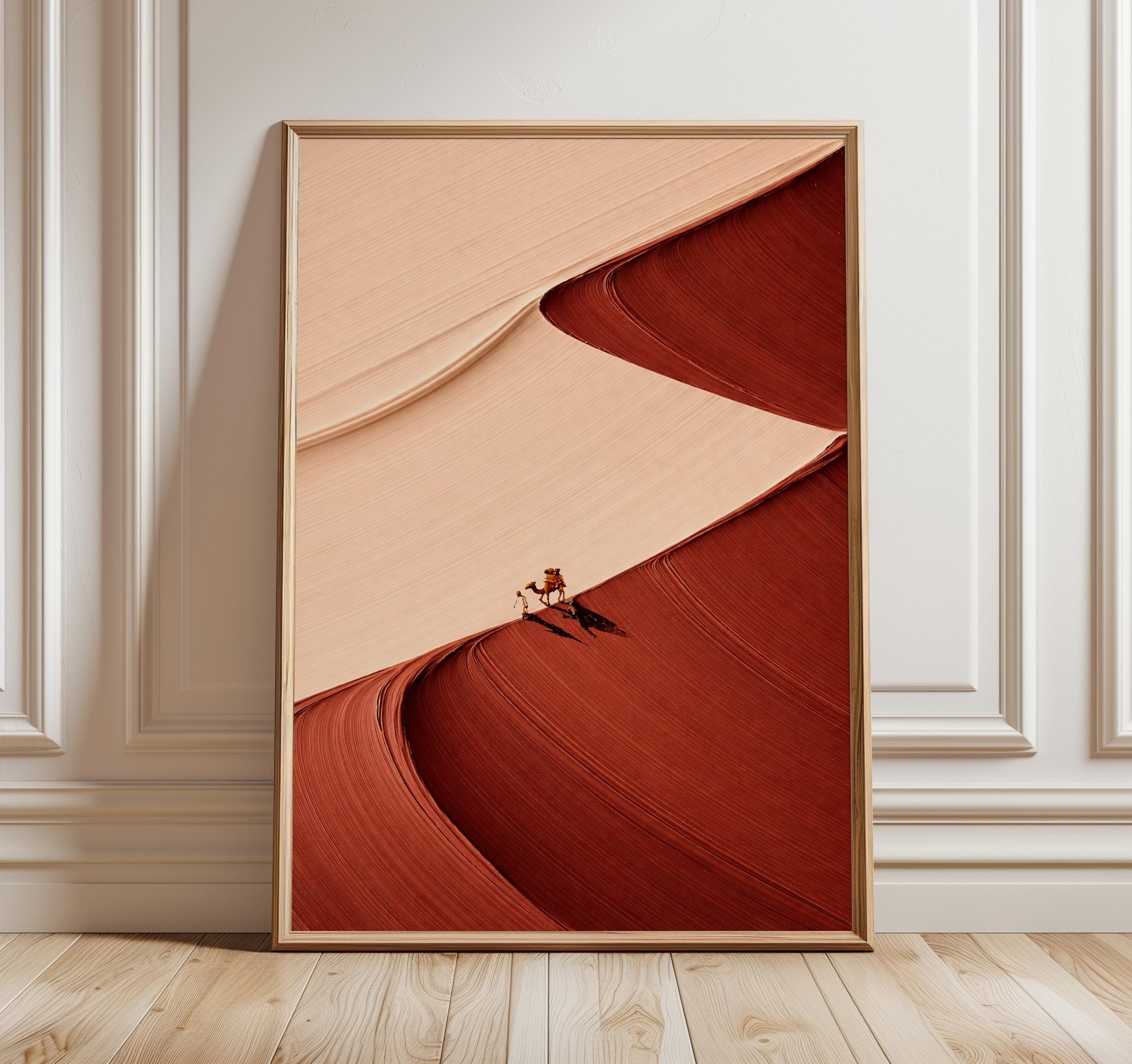Arabian Desert Wall Art, Camel Dune Print, Middle Eastern Landscape Poster, Terracotta Neutral Decor