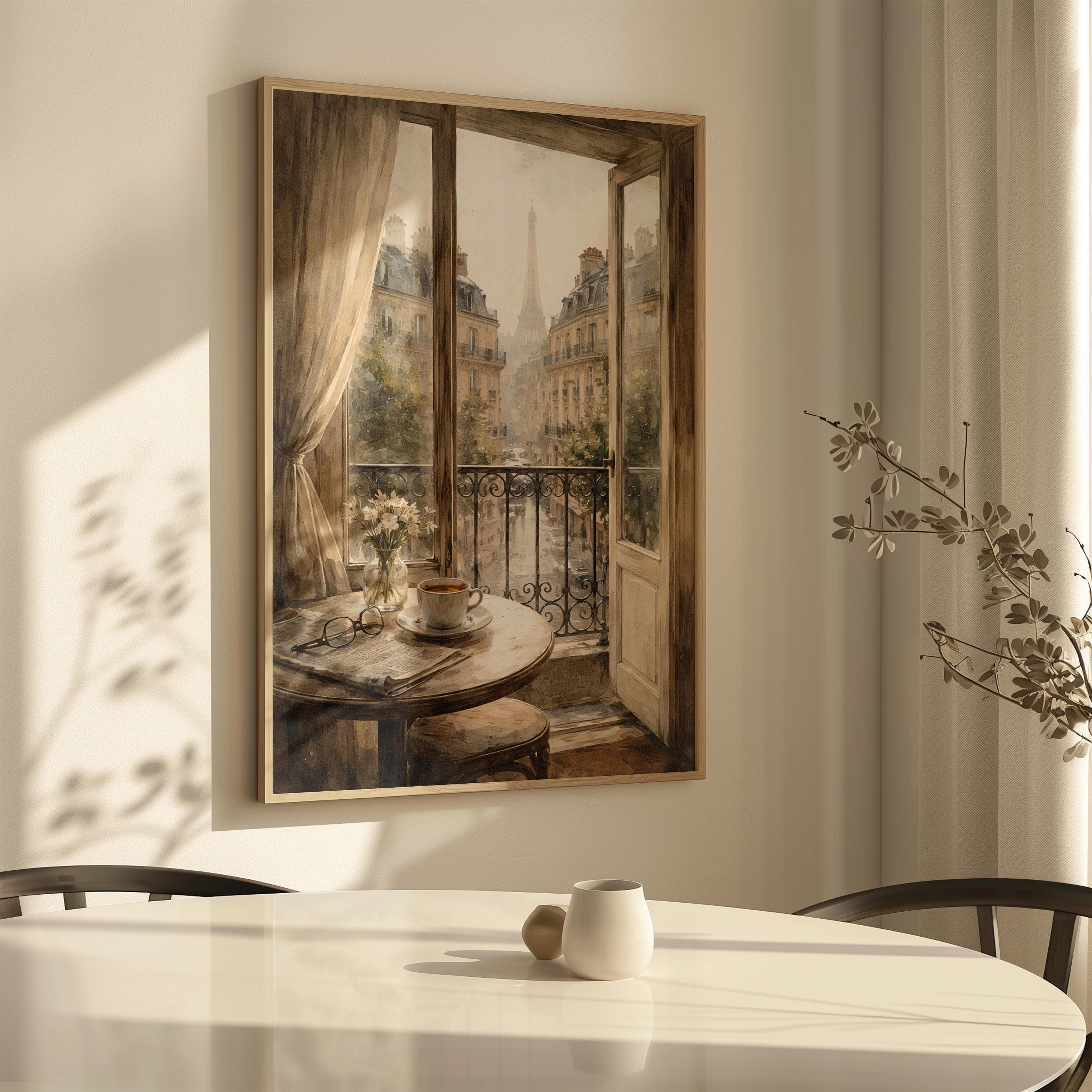 Paris Cafe Window Print, Paris Wall Art, French Apartment View, Rainy Paris Watercolor, Coffee Wall Decor, Romantic Neutral Art - image 5