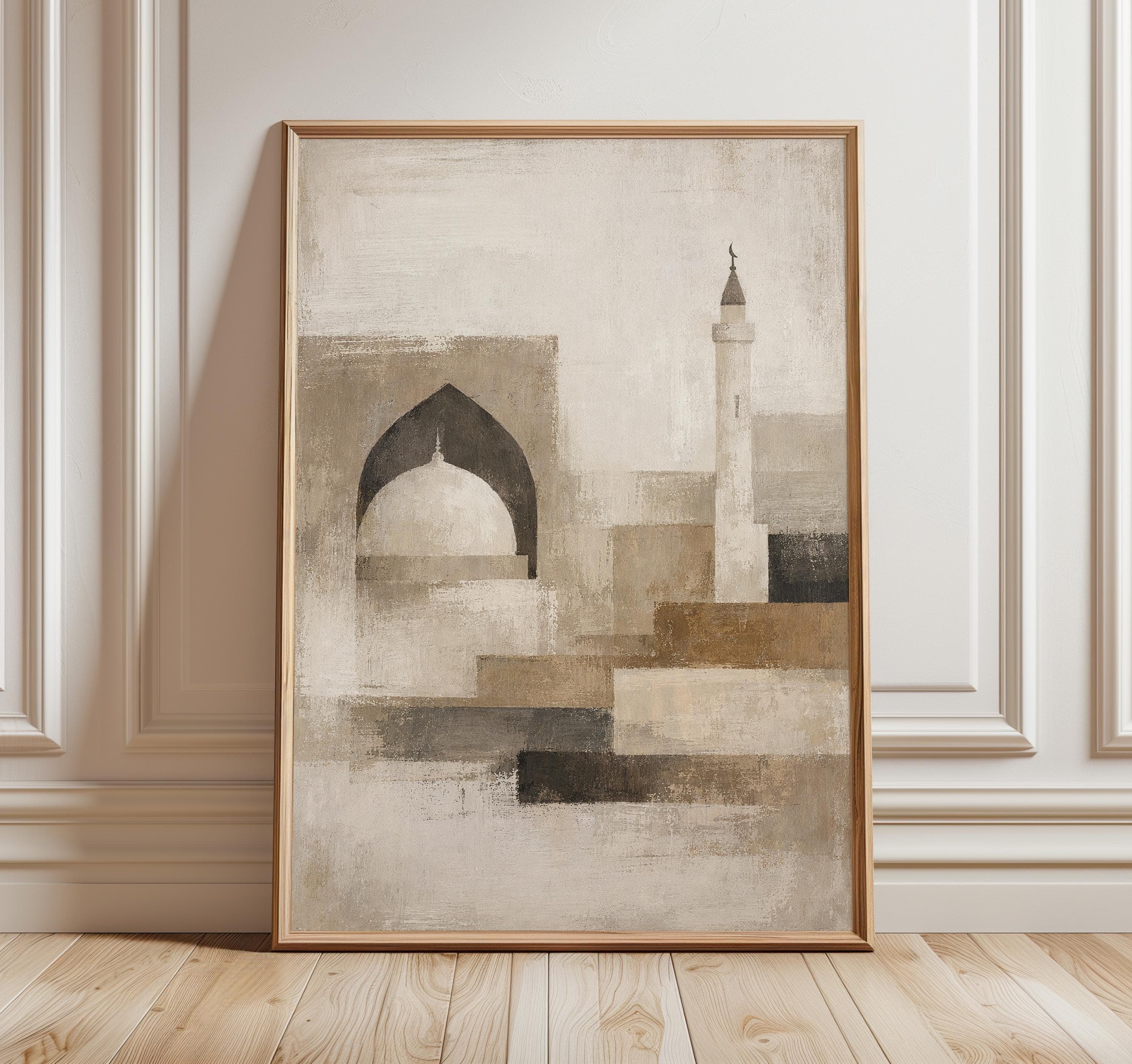 Modern Islamic Wall Art, Abstract Mosque Arch Print, Neutral Beige Islamic Decor, Minimalist Muslim Wall Art