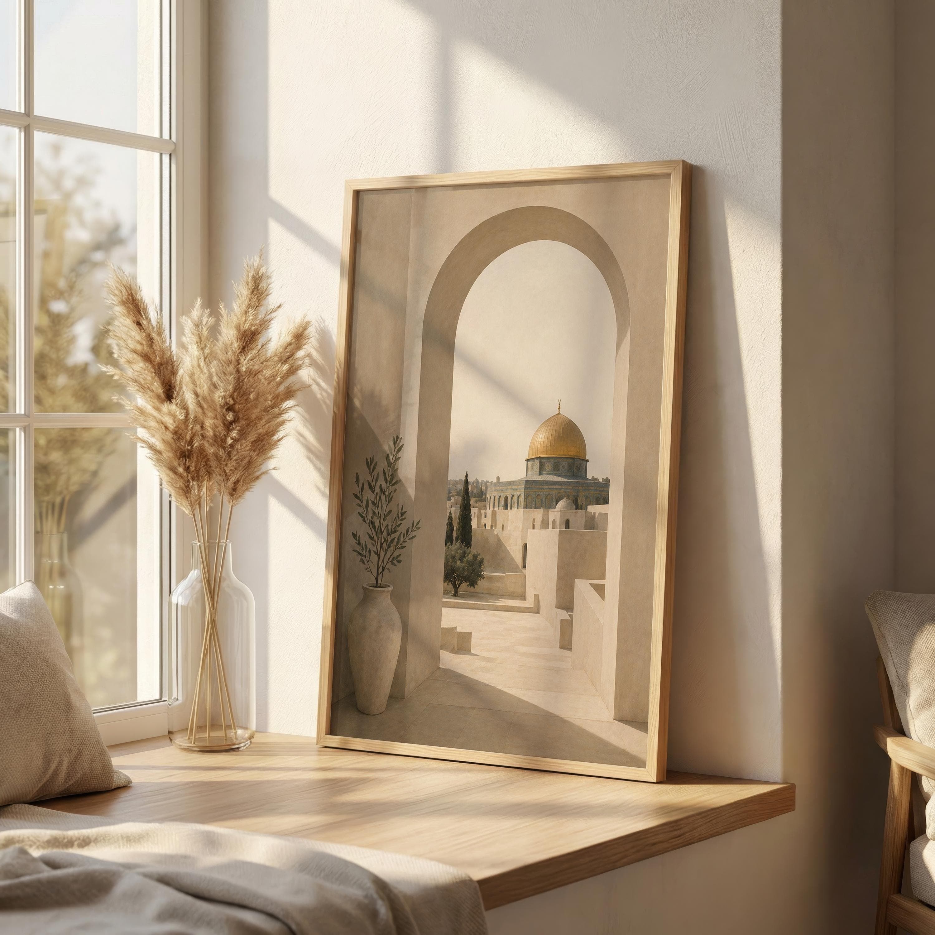 Al Aqsa Wall Art Print, Dome of the Rock Islamic Art, Palestine Mosque Architecture, Neutral Muslim Home Decor - image 4