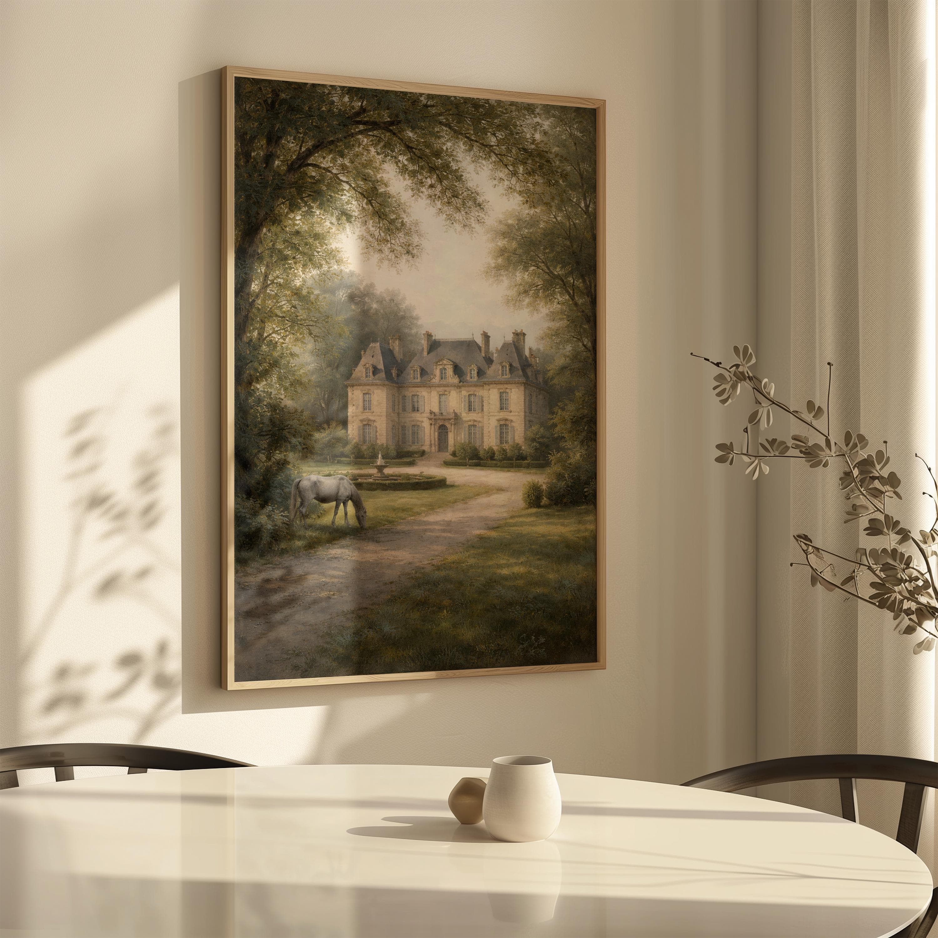 French Chateau Wall Art Print, Elegant Manor House Landscape, Luxury Estate Garden Artwork, Classic European Architecture Decor - image 5