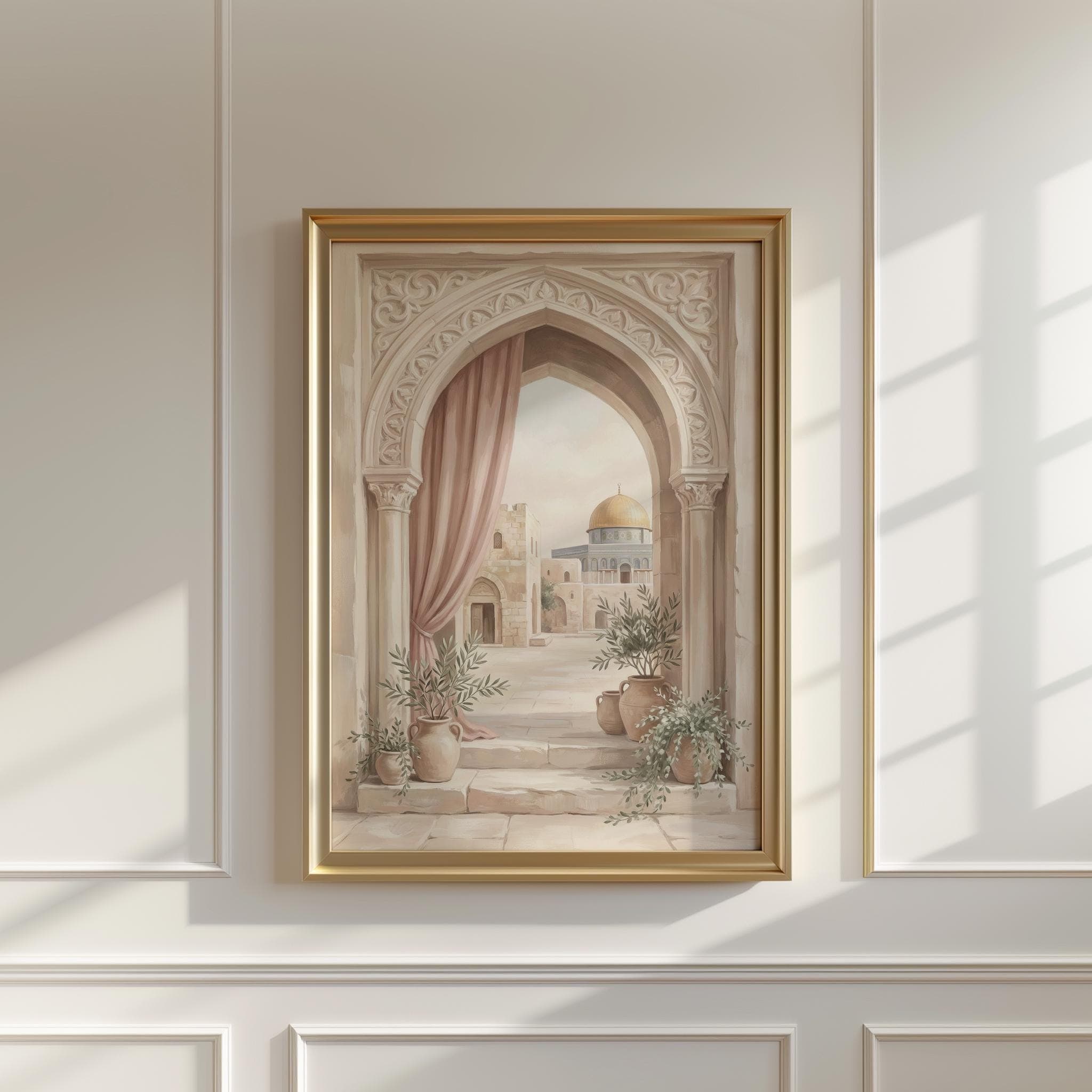 Al Aqsa Archway Wall Art, Dome of the Rock Print, Palestine Islamic Decor, Soft Neutral Islamic Artwork, Blush Middle East Art - image 5