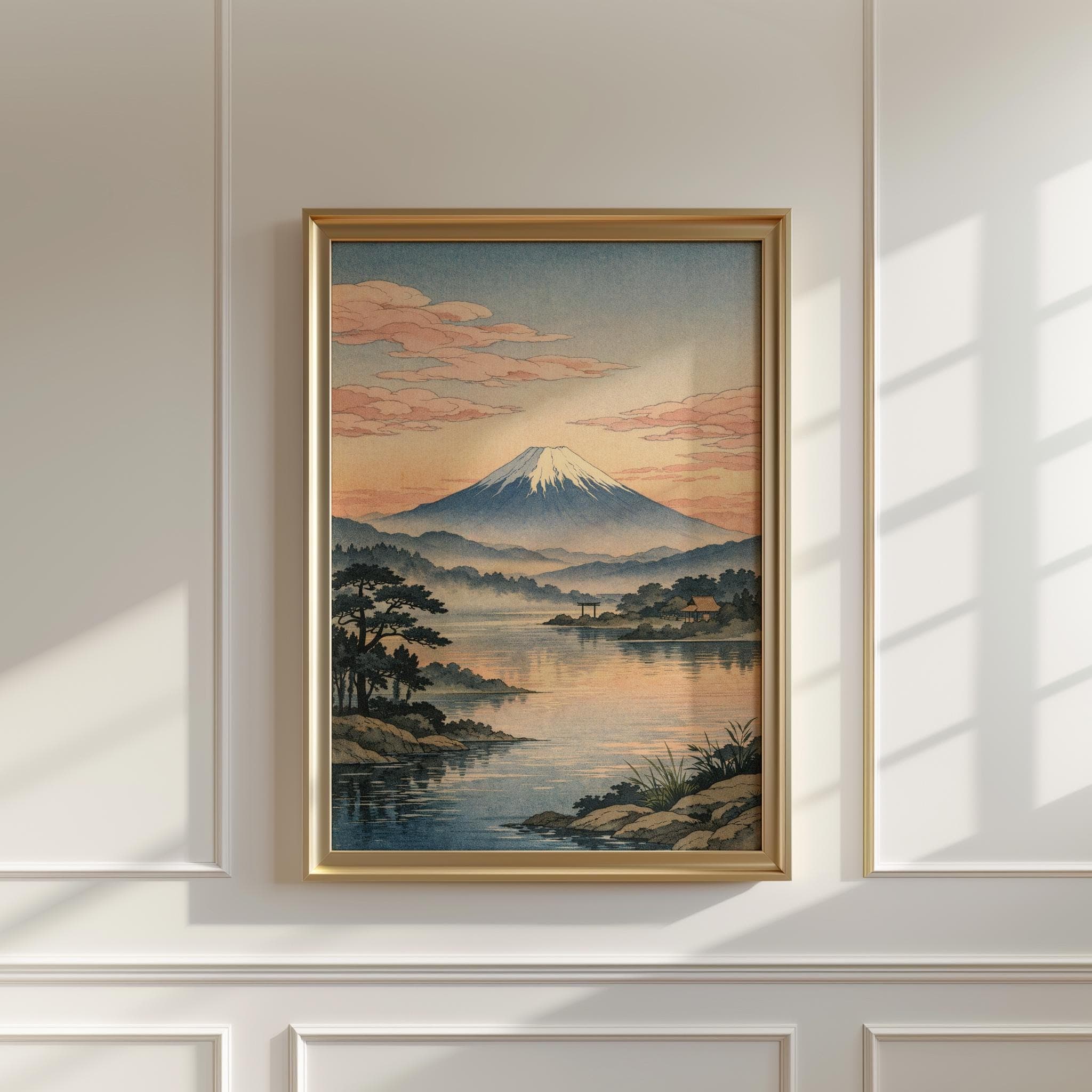 Mount Fuji Japanese Wall Art Print, Ukiyo-e Landscape Poster, Vintage Japan Lake Scene, Zen Decor, Sunrise Mountain Artwork - image 4