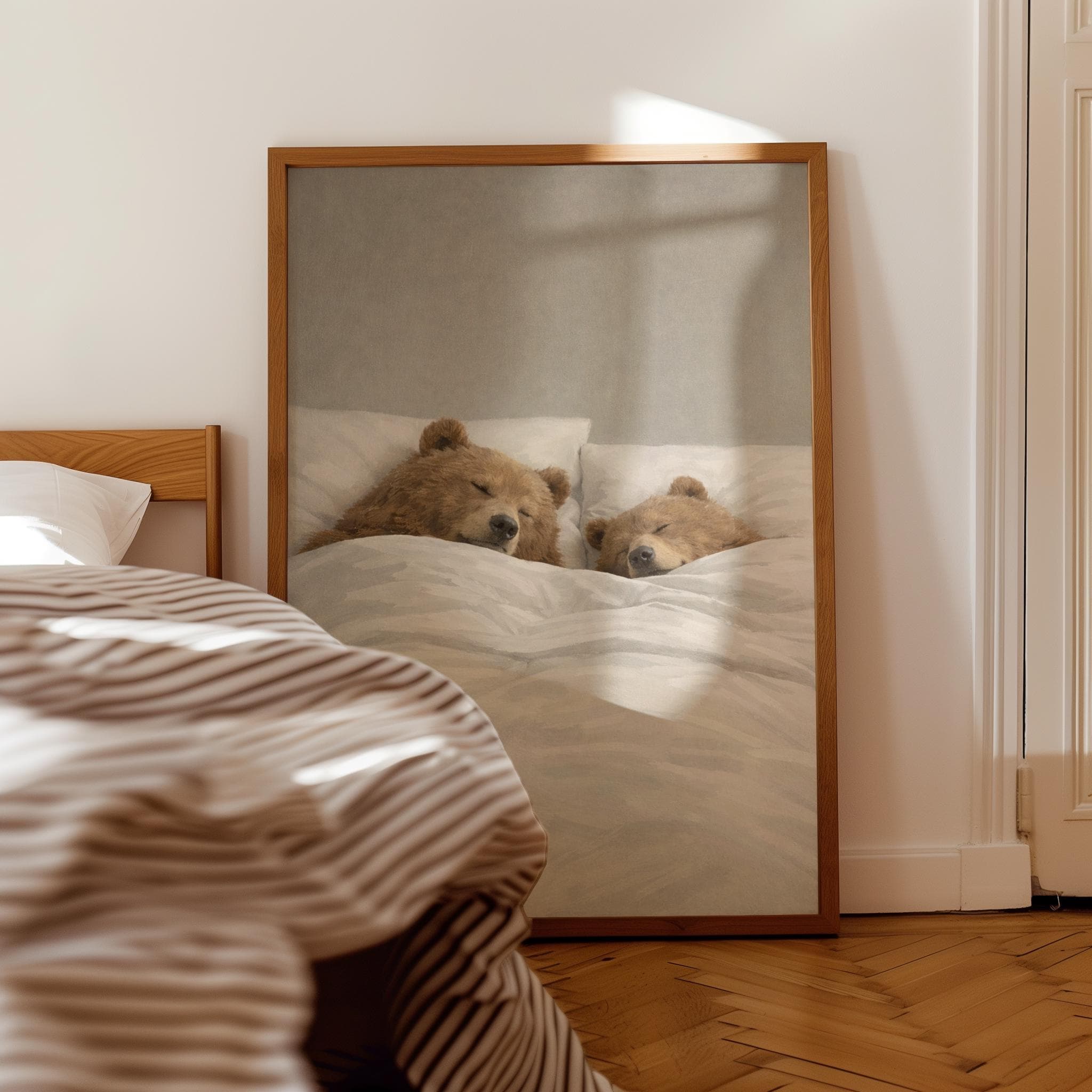 Sleeping Bears Art Print – Cozy Animal Couple, Neutral Bedroom Decor - image 4