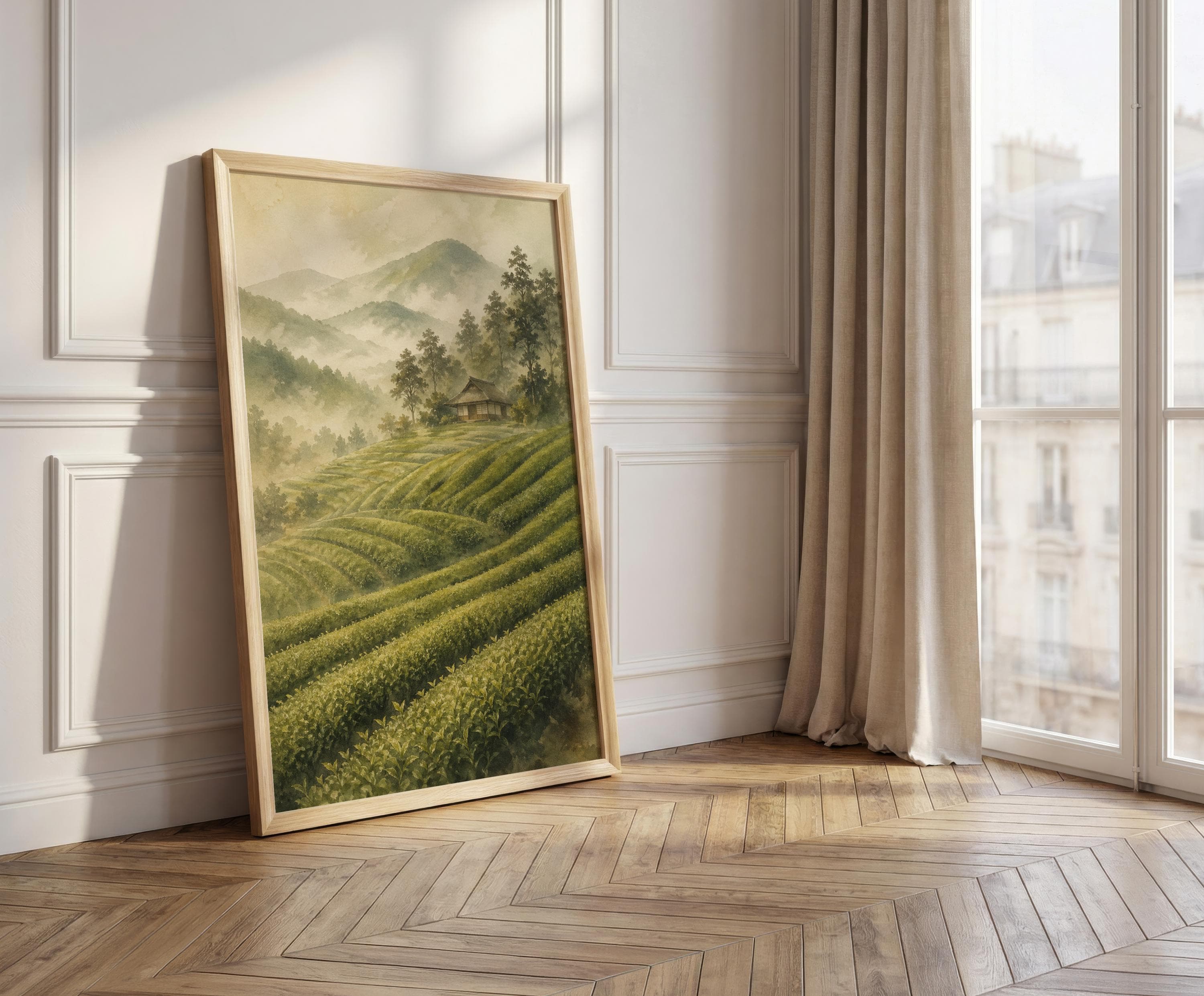 Uji Matcha Tea Fields Print, Japanese Tea Plantation Wall Art, Japandi Green Landscape, Wabi Sabi Japan Countryside Art - image 5