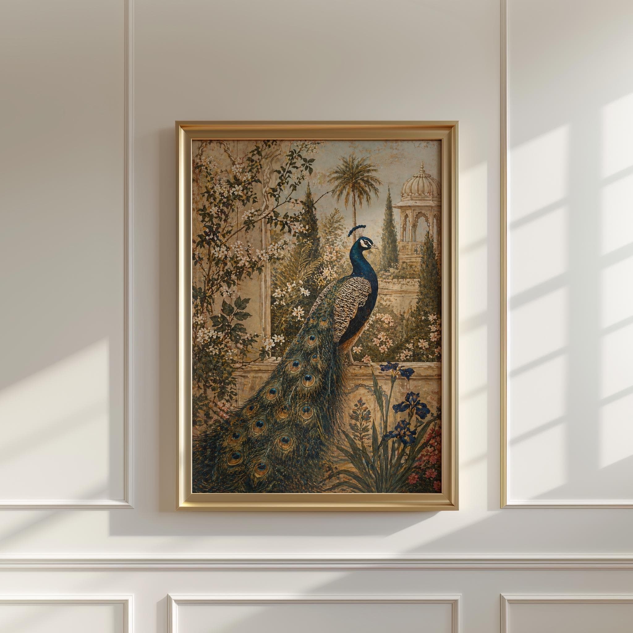 Mughal Peacock Garden Wall Art, Indian Palace Print, Royal Peacock Poster, Vintage Botanical Haveli Decor Artwork - image 4