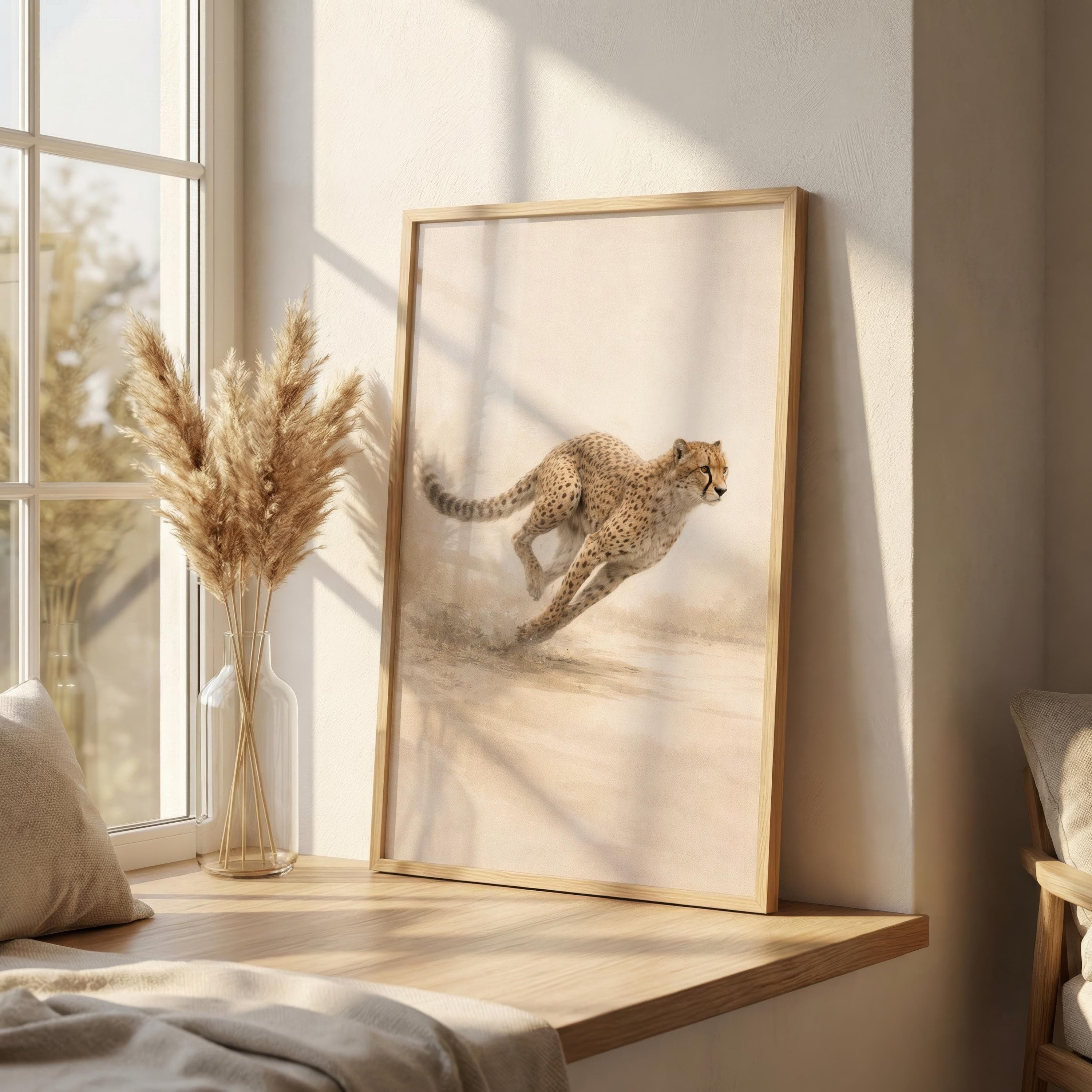 Cheetah Running Wall Art Print, Minimalist Wildlife Poster, Safari Animal Artwork, Neutral Beige Cheetah Decor, Modern Animal Art - image 5