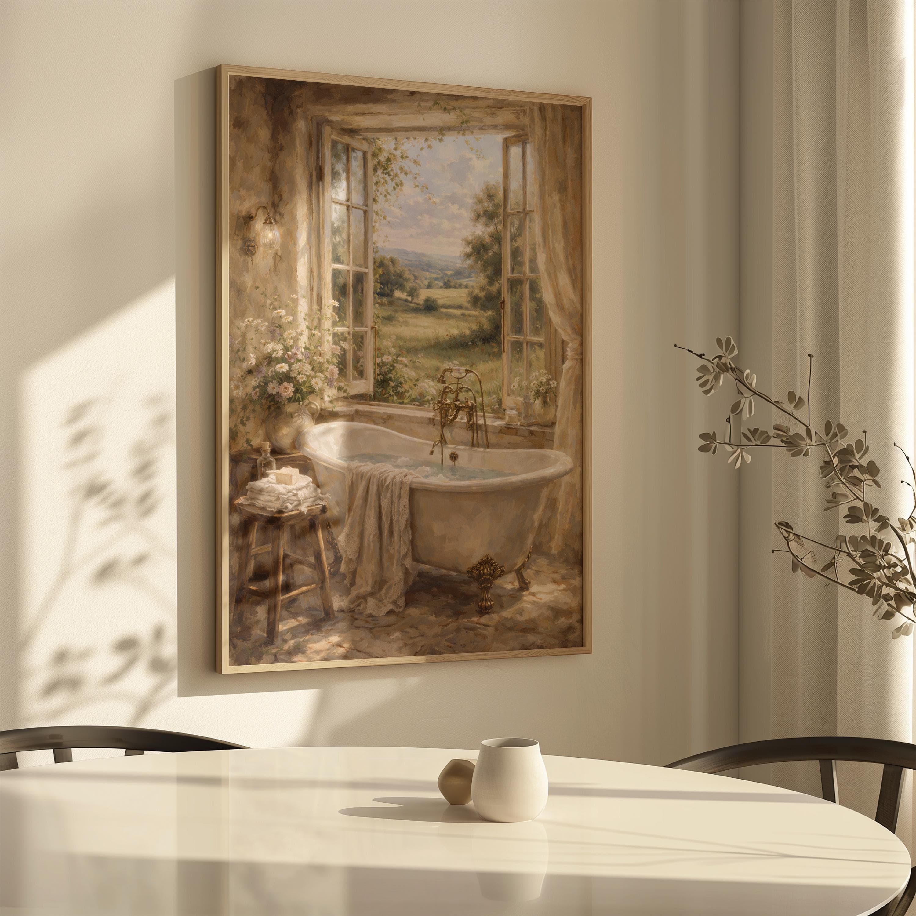 French Country Bathroom Wall Art Print, Vintage Bathtub Window View, Cottage Bathroom Decor, Romantic Neutral Wall Art, Spa Aesthetic - image 5