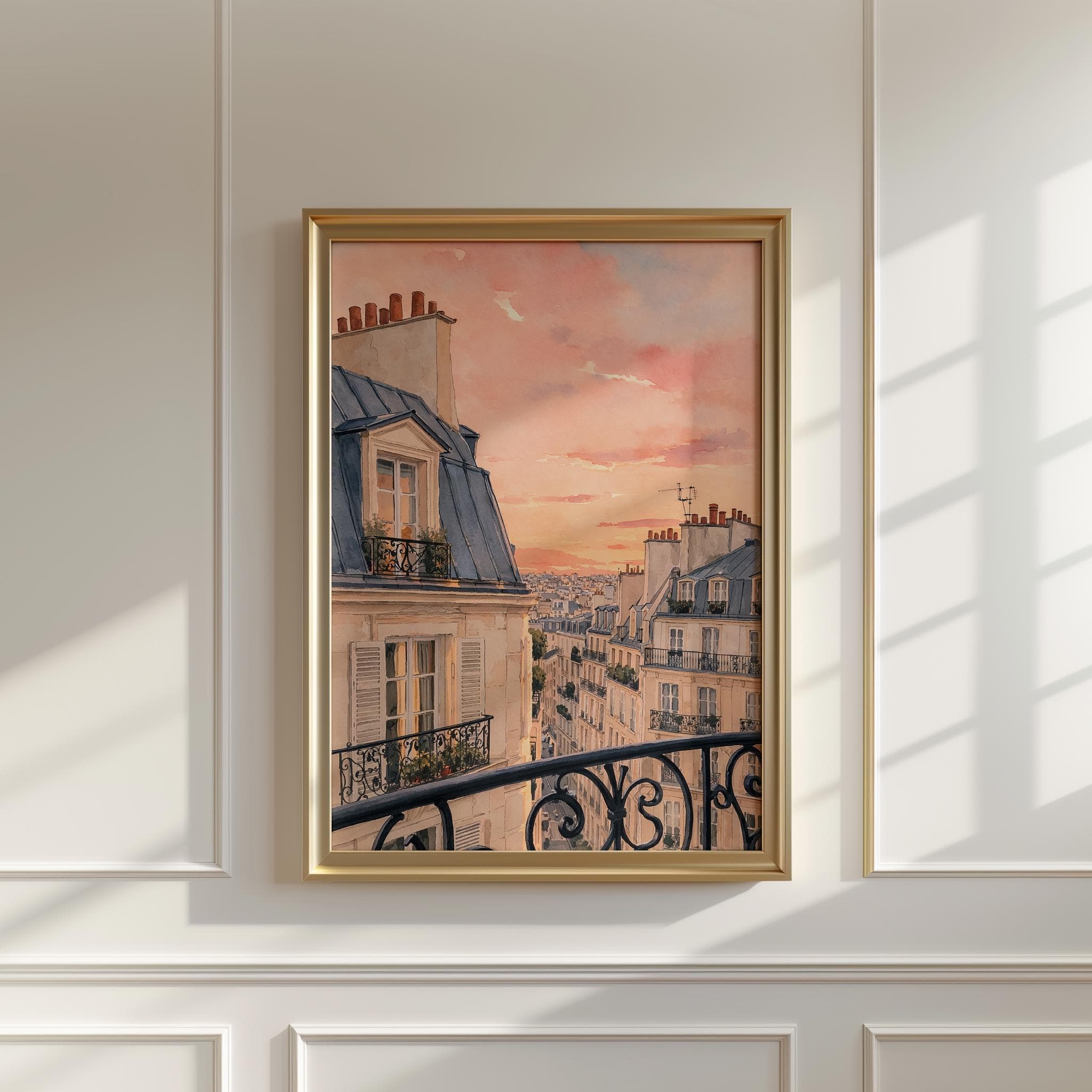 Paris Rooftop Sunset Wall Art, Romantic French Balcony Print, Haussmann Architecture Poster, Parisian View Decor - image 4