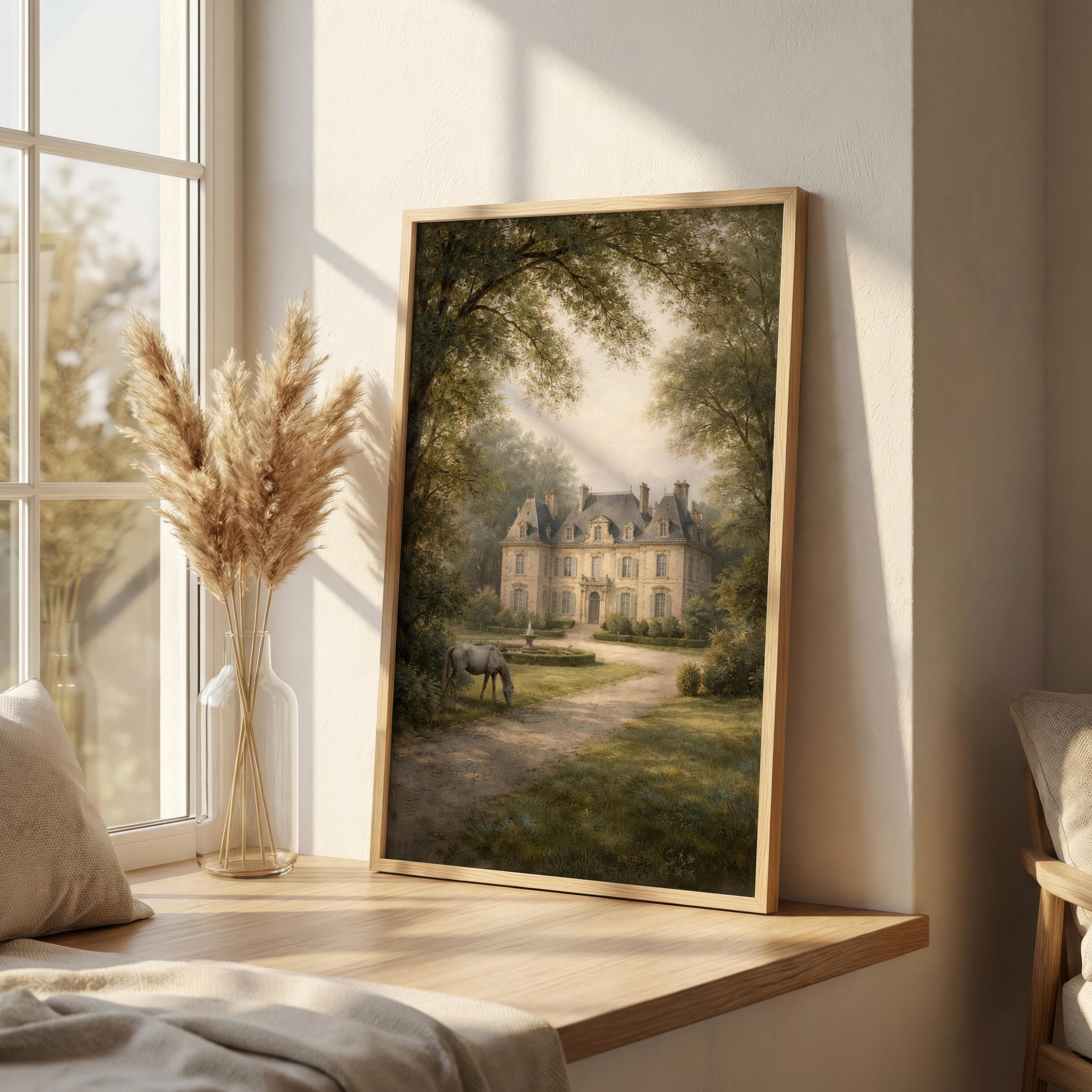 French Chateau Wall Art Print, Elegant Manor House Landscape, Luxury Estate Garden Artwork, Classic European Architecture Decor - image 4