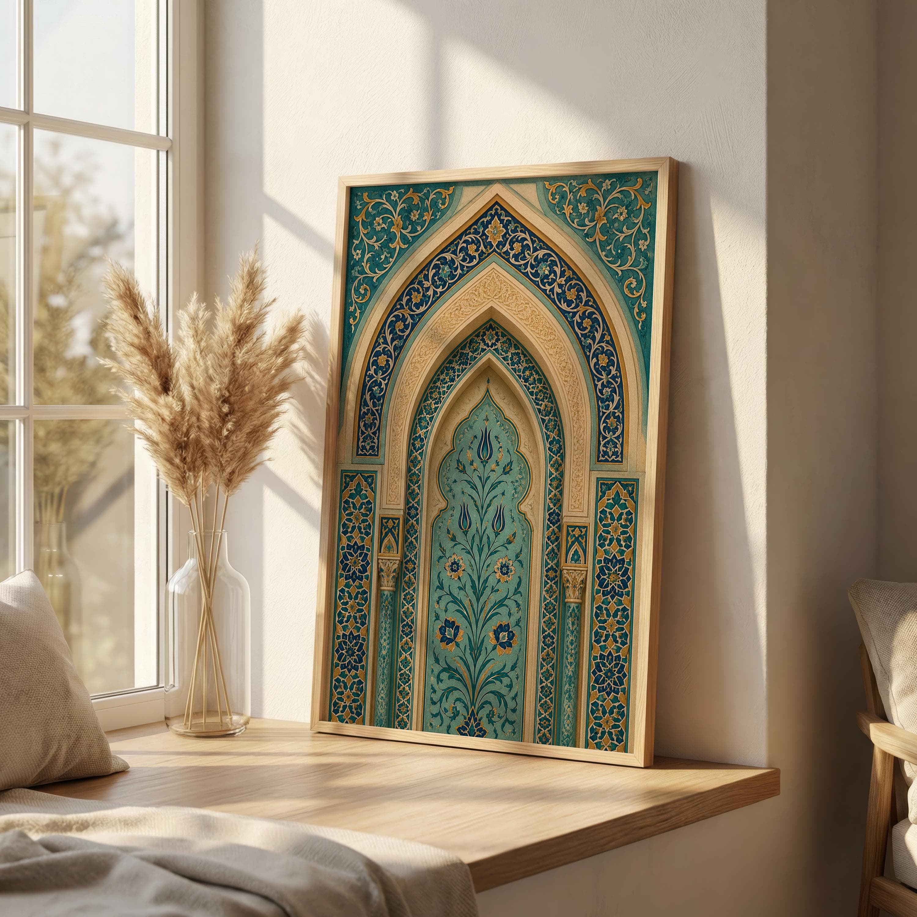 Islamic Arch Wall Art, Ottoman Turquoise Mosque Print, Blue Geometric Poster, Middle Eastern Architectural Decor - image 5