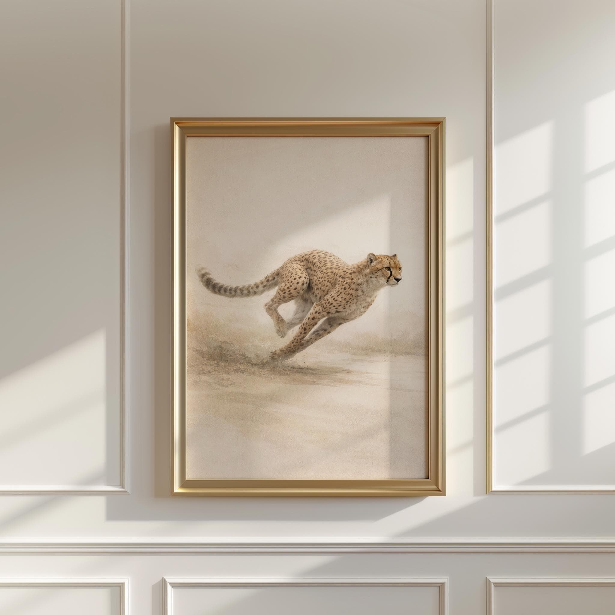 Cheetah Running Wall Art Print, Minimalist Wildlife Poster, Safari Animal Artwork, Neutral Beige Cheetah Decor, Modern Animal Art - image 4