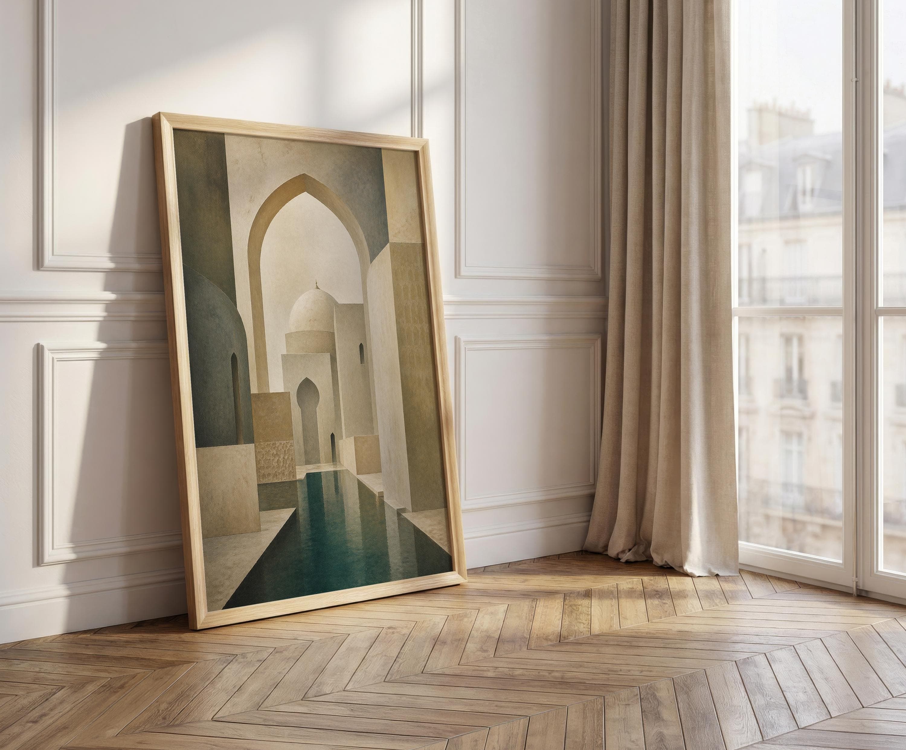 Islamic Abstract Wall Art Print, Neutral Architectural Art, Modern Islamic Decor, Arch and Dome Painting, Spiritual Beige Wall Art - image 3