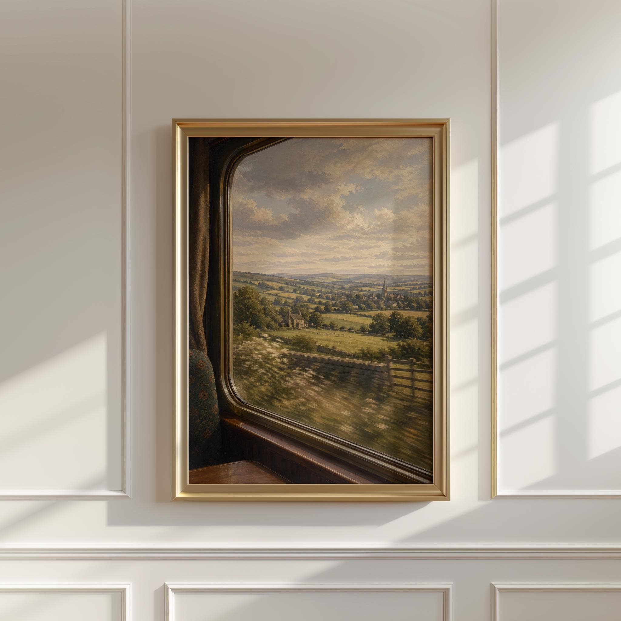 English Countryside Train View Print, Rural Landscape Wall Art, British Travel Window Scene, Rolling Hills Fine Art - image 4