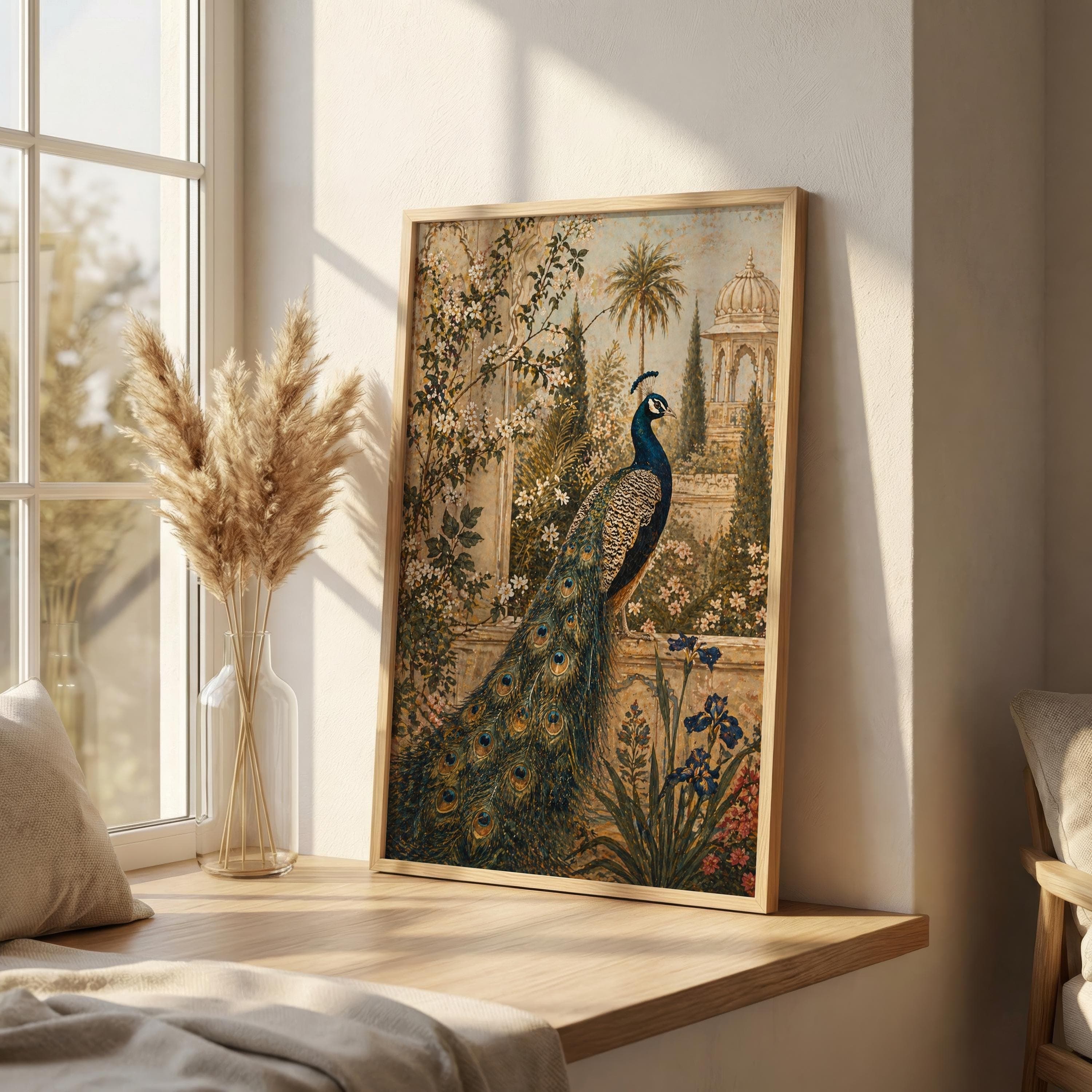 Mughal Peacock Garden Wall Art, Indian Palace Print, Royal Peacock Poster, Vintage Botanical Haveli Decor Artwork - image 5