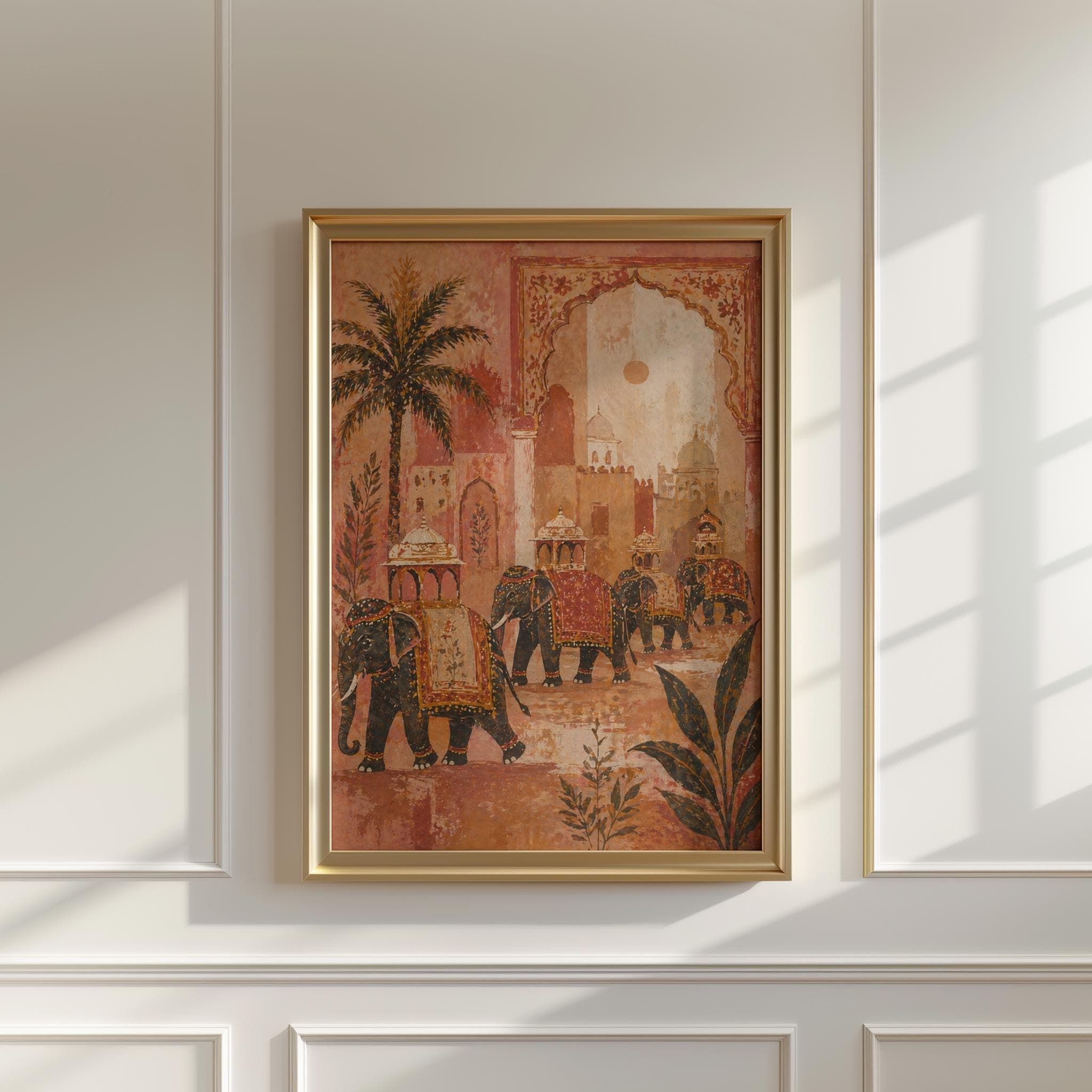 Mughal Elephant Procession Wall Art, Indian Palace Print, Royal Elephant Poster, Jaipur Palace Decor, Heritage Artwork - image 4