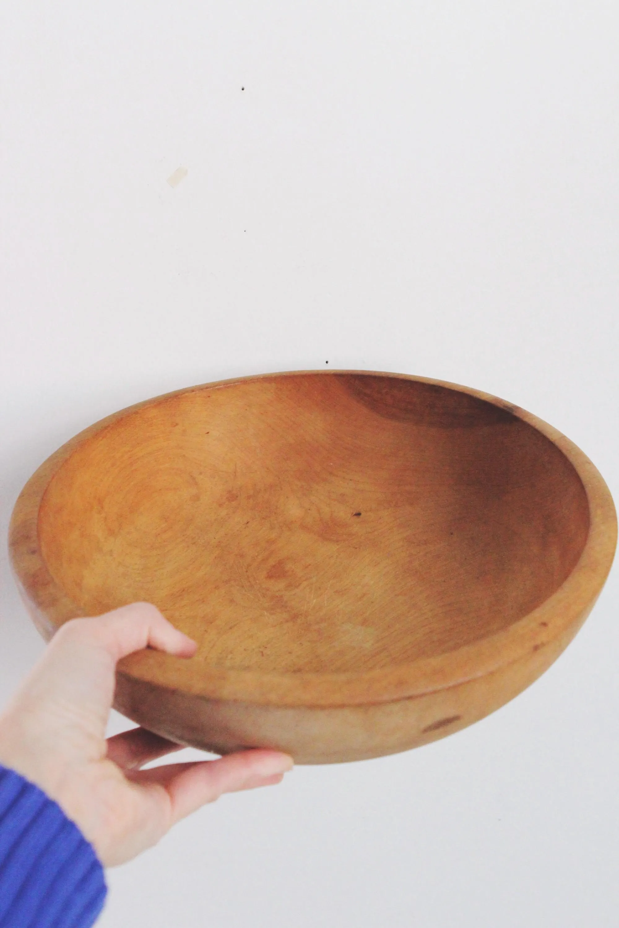 Vintage Hand-Turned Wooden Dough Bowl Primitive Farmhouse Fruit Bowl - image 3