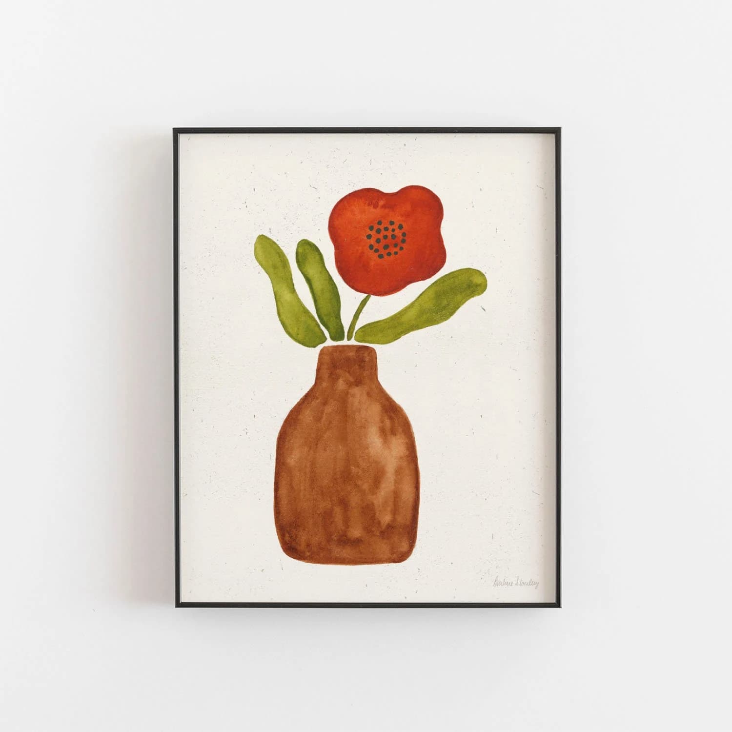 Amber Vase Poppy Wall Art Print | Minimalist Art | Modern Art | Plant Art | Nature Art | Earthy Art | Flower Art | 5x7 8x10 11x14