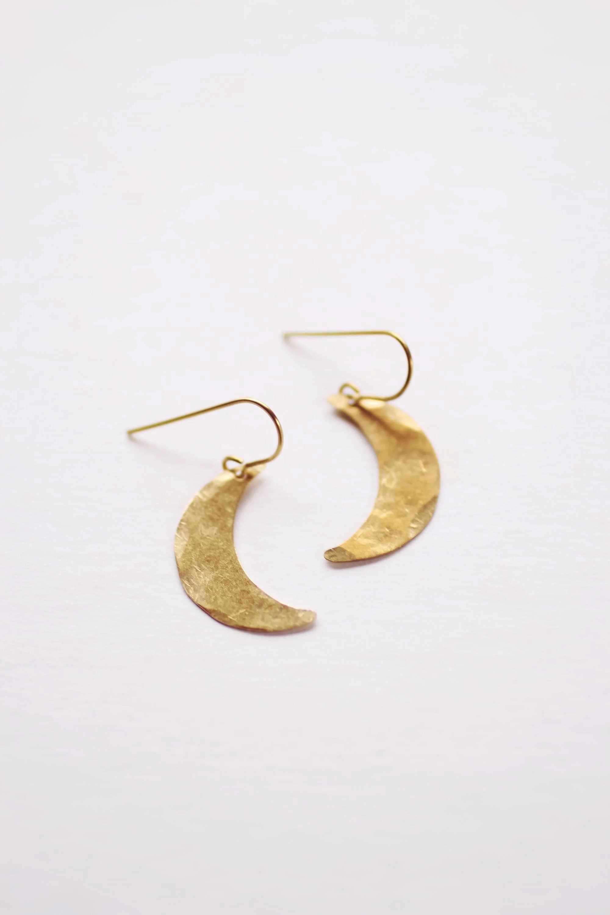 Hammered Crescent Moon Earrings | Drop Earrings | Hammered Earrings | Minimalist Earrings | Moon Earrings | Modern Jewelry | Brass Earrings