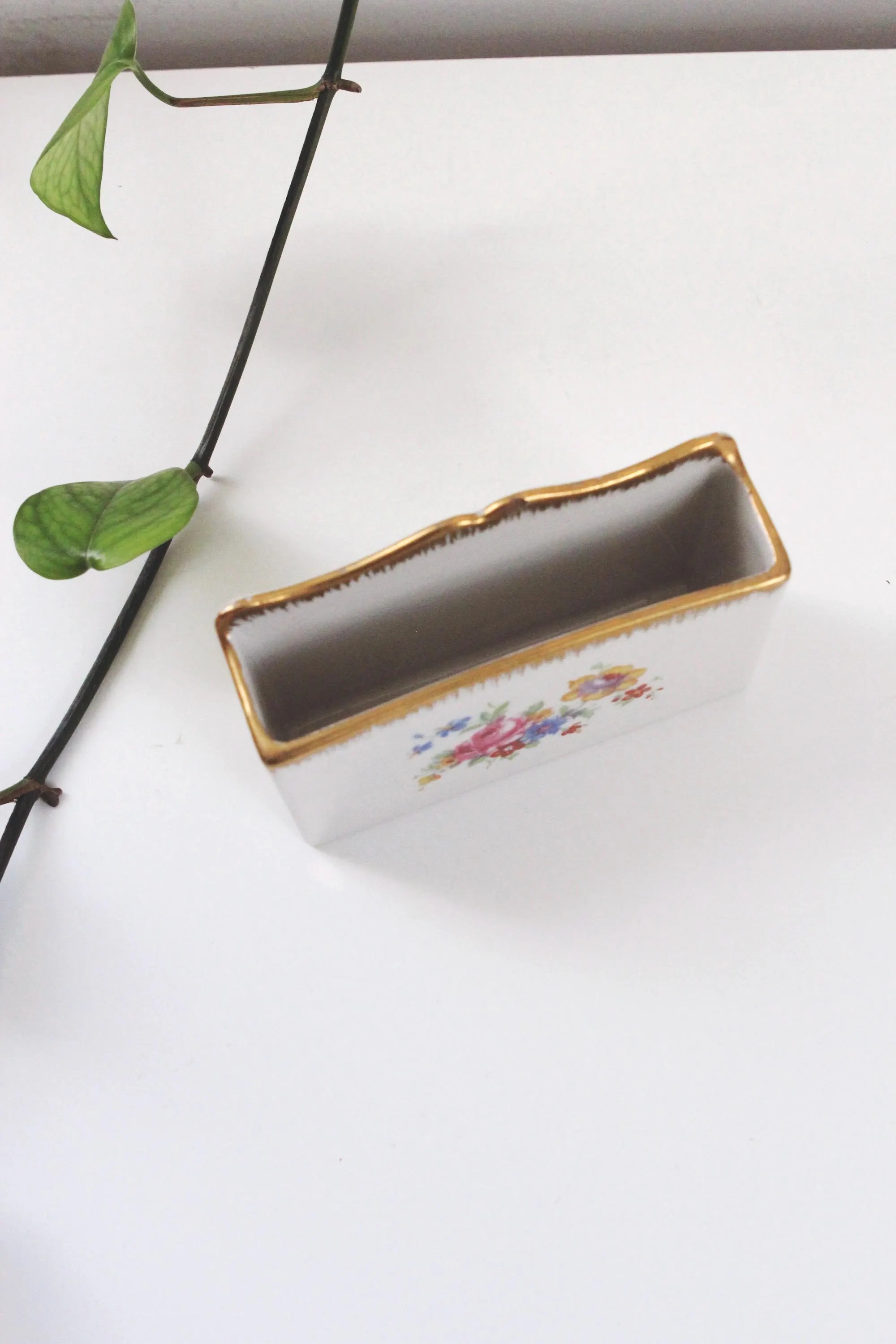 Vintage Limoges Floral Hand Painted Porcelain Mail Letter Holder Caddy - image 2