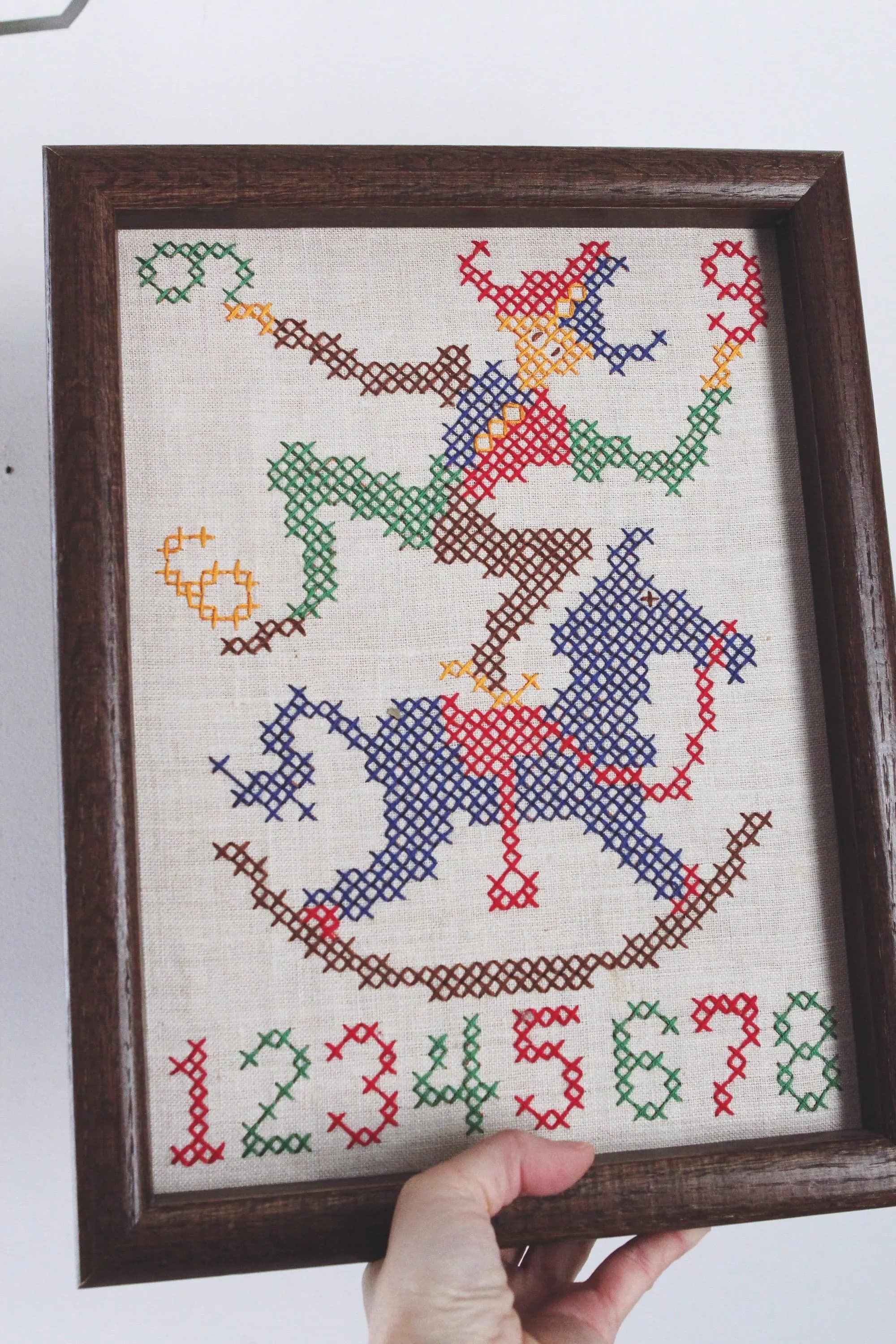 Vintage Handmade Framed Cross-Stitch Clowns Horse Numbers Childrens Wall Art - image 4