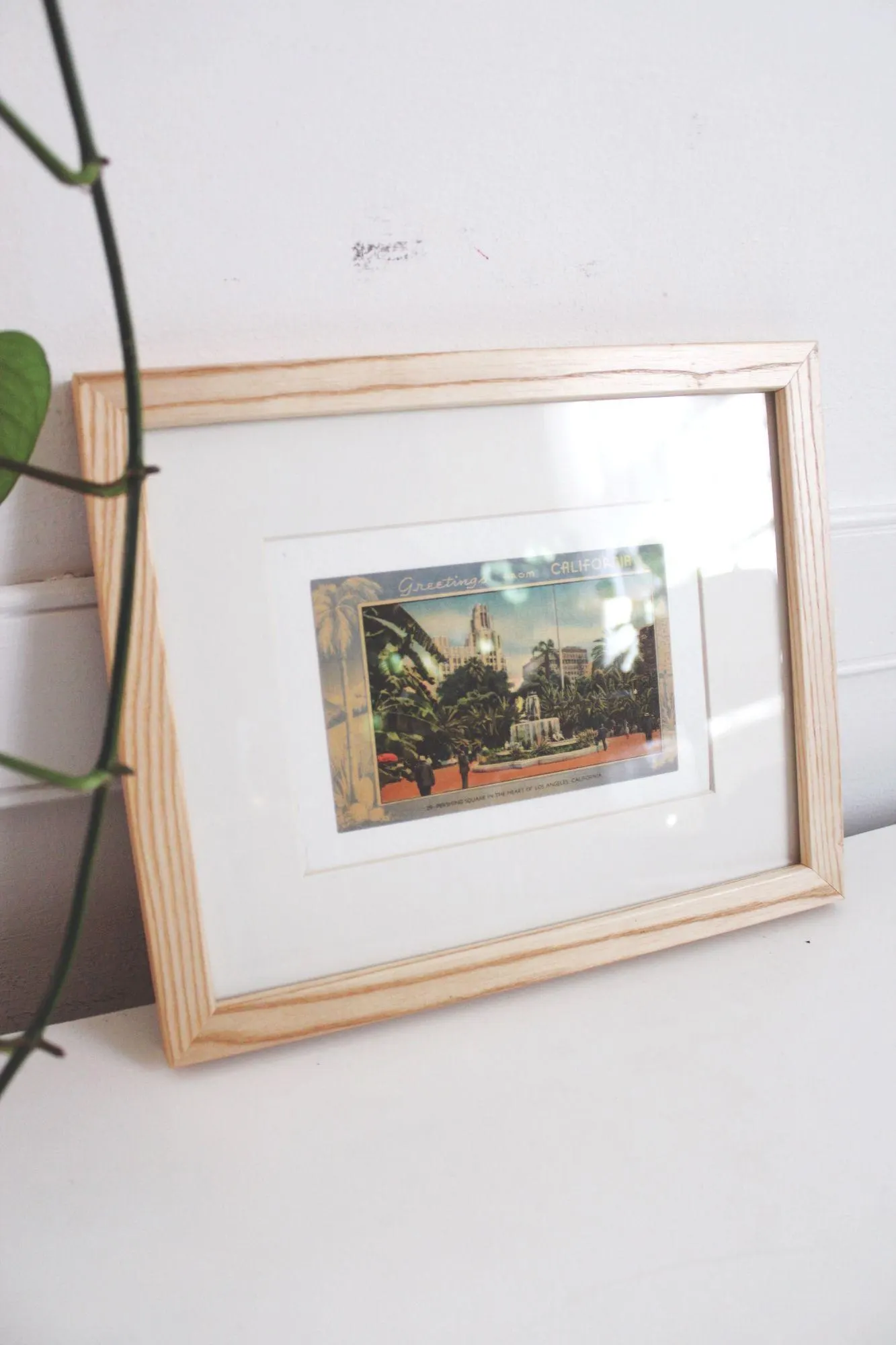 Vintage Framed Linen Postcard Pershing Square LA California Wall Art Decor Ephemera - image 5